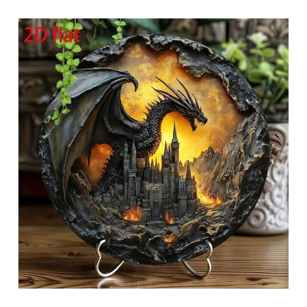 CIFBUY Vintage Fantasy Dragon Castle Wandkunst aus Metall, rundes Metallschild, mehrfarbig, Durchmesser: 20,32 cm - Bild 1