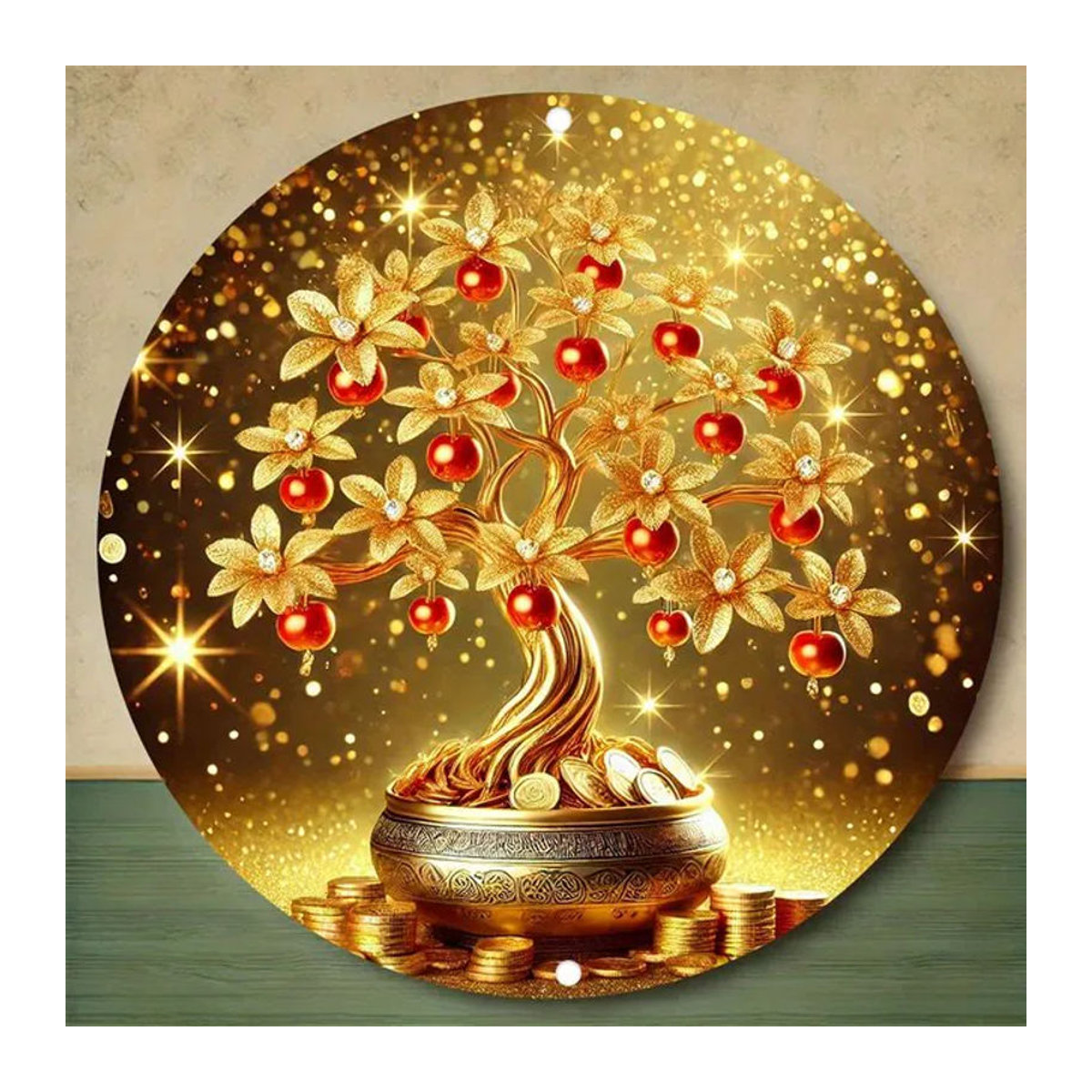 CIFBUY Vintage Goldener Glücksbaum Wandkunst aus Metall mit Blättern und Blumen in Gold - Bild 1