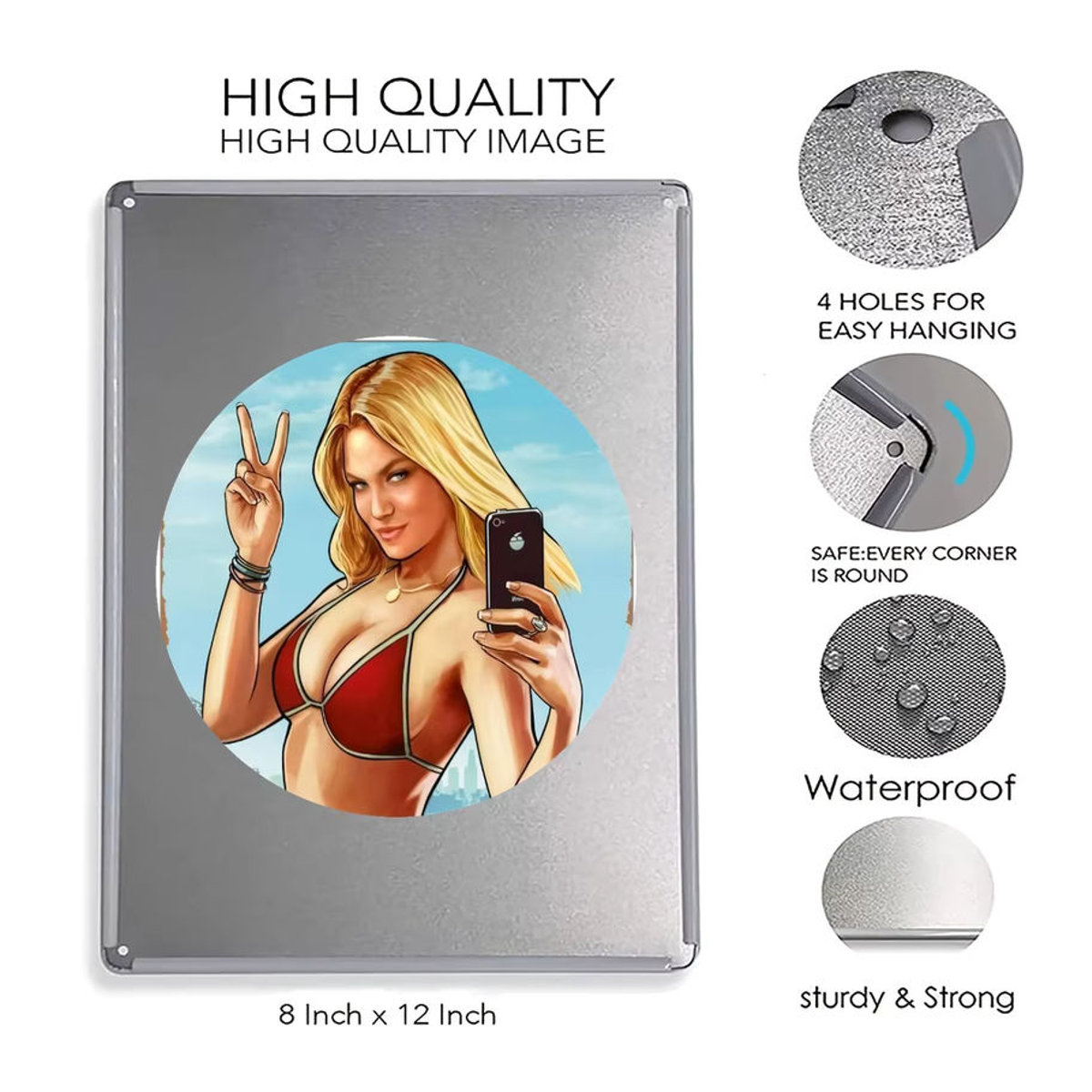 CIFBUY Vintage GTA Beach Game Art Metallposter, mehrfarbig, Hochformat, Breite: 20,32 cm, Höhe: 30,48 cm - Bild 4