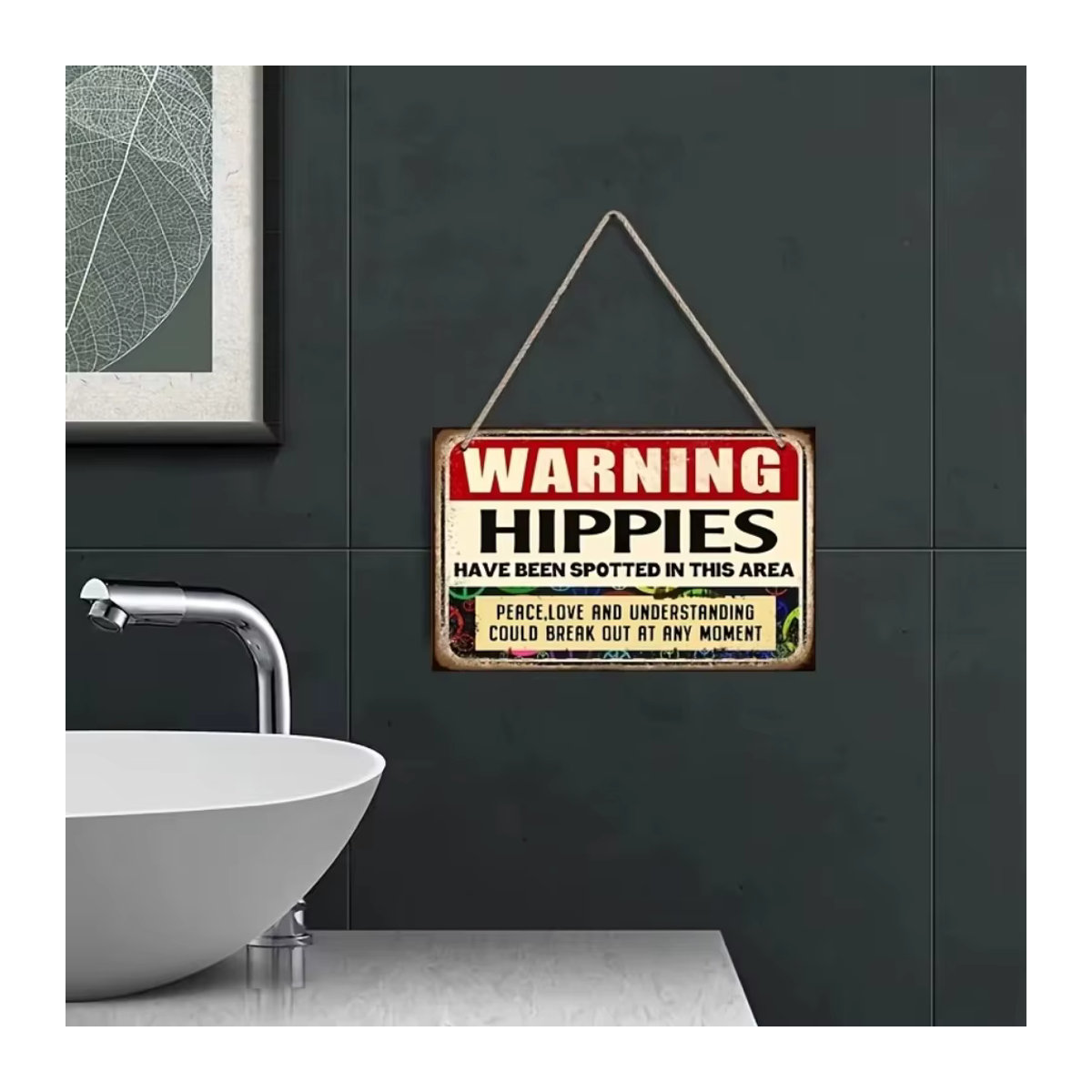 CIFBUY Vintage Hängeschild aus Metall mit Friedensliebe Motiv in Mehrfarbig, Rechteckiges Retro-Wandschild mit Schnur, B: 30 cm, H: 20 cm - Bild 2