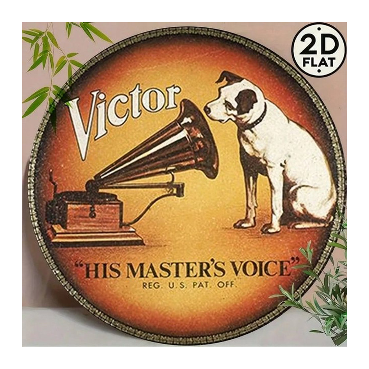 CIFBUY Vintage His Masters Voice Dog Vinyl-Schallplatten-Blechschild, Retro Metall-Wandkunst-Dekoration in Mehrfarbig, Rund, B/T/H: 20 x 20 x 0,2 cm - Bild 1