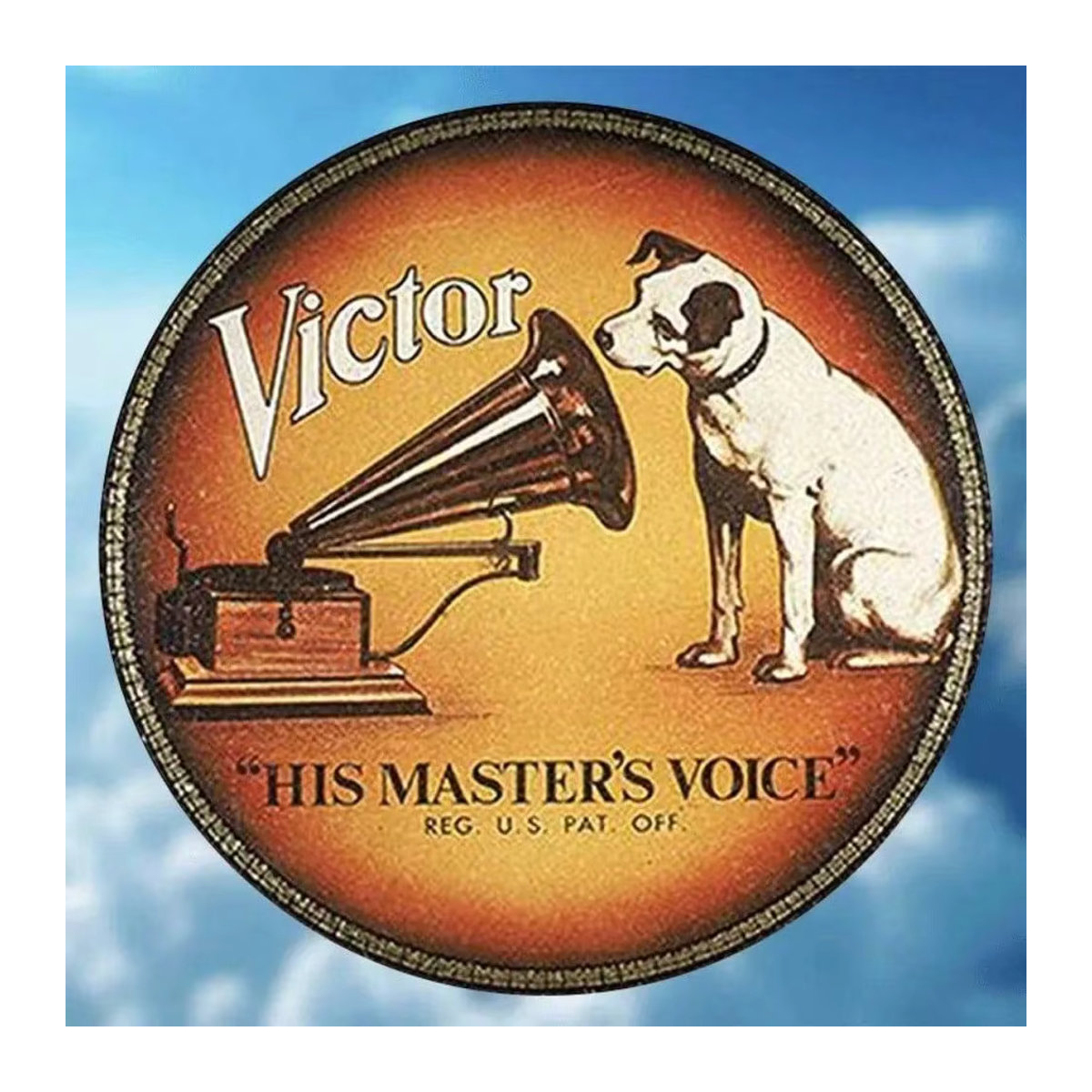 CIFBUY Vintage His Masters Voice Dog Vinyl-Schallplatten-Blechschild, Retro Metall-Wandkunst-Dekoration in Mehrfarbig, Rund, B/T/H: 20 x 20 x 0,2 cm - Bild 3