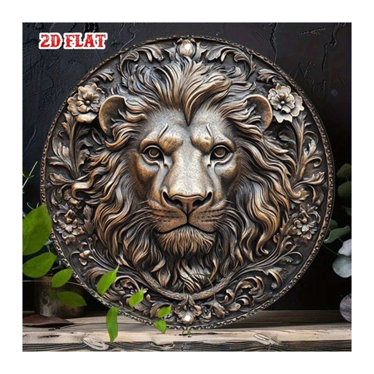 CIFBUY Vintage Löwen Metallwandkunst Gold Abstrakt Rund Wandmontiert - Bild 1