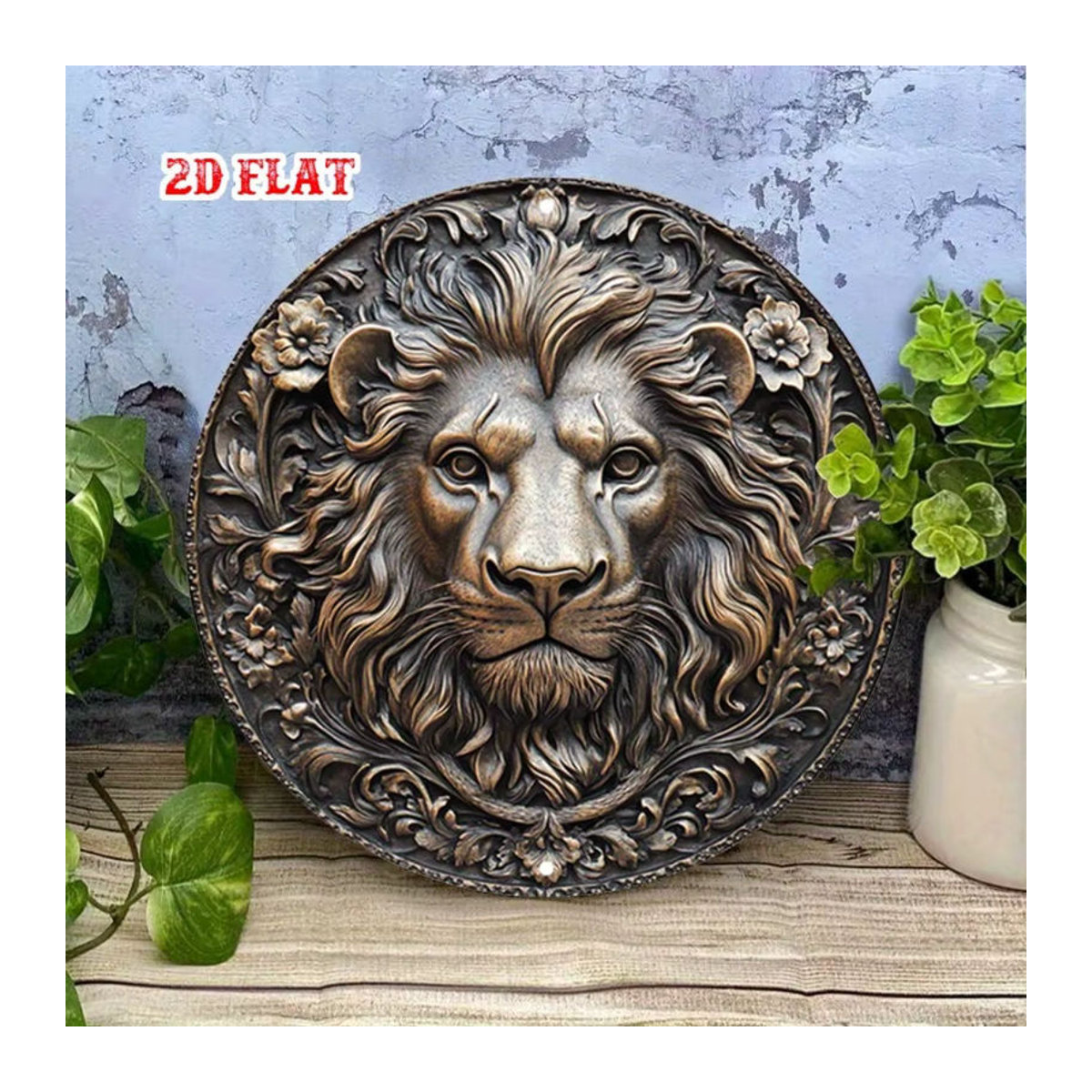 CIFBUY Vintage Löwen Metallwandkunst Gold Abstrakt Rund Wandmontiert - Bild 3