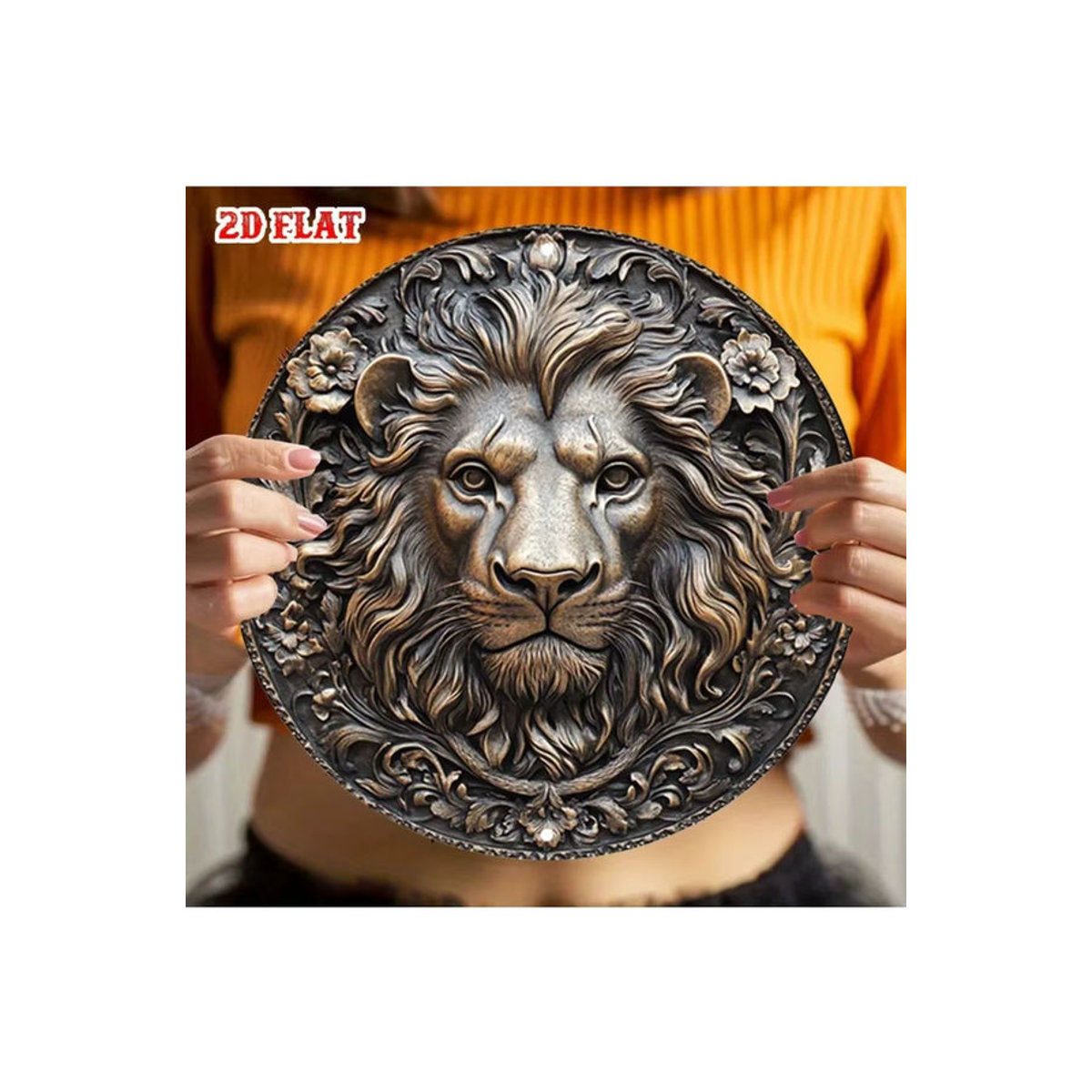 CIFBUY Vintage Löwen Metallwandkunst Gold Abstrakt Rund Wandmontiert - Bild 4