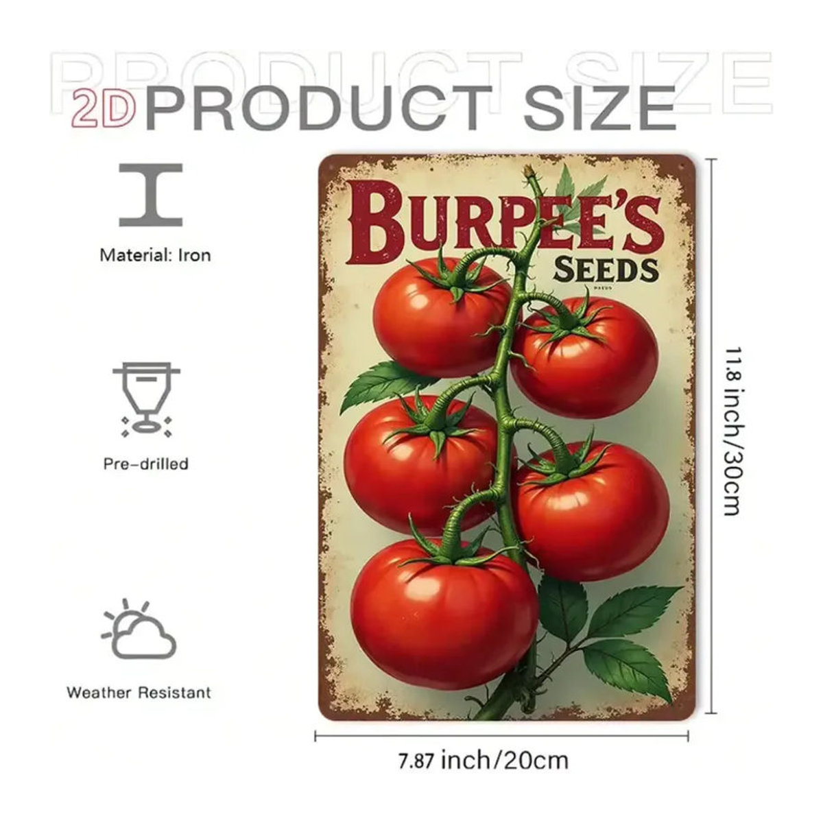 CIFBUY Vintage Metall-Blechschild Fordhook Tomato Seeds, mehrfarbige Wanddekoration für Küche und Garten, B: 19,8 cm x H: 29,9 cm - Bild 2
