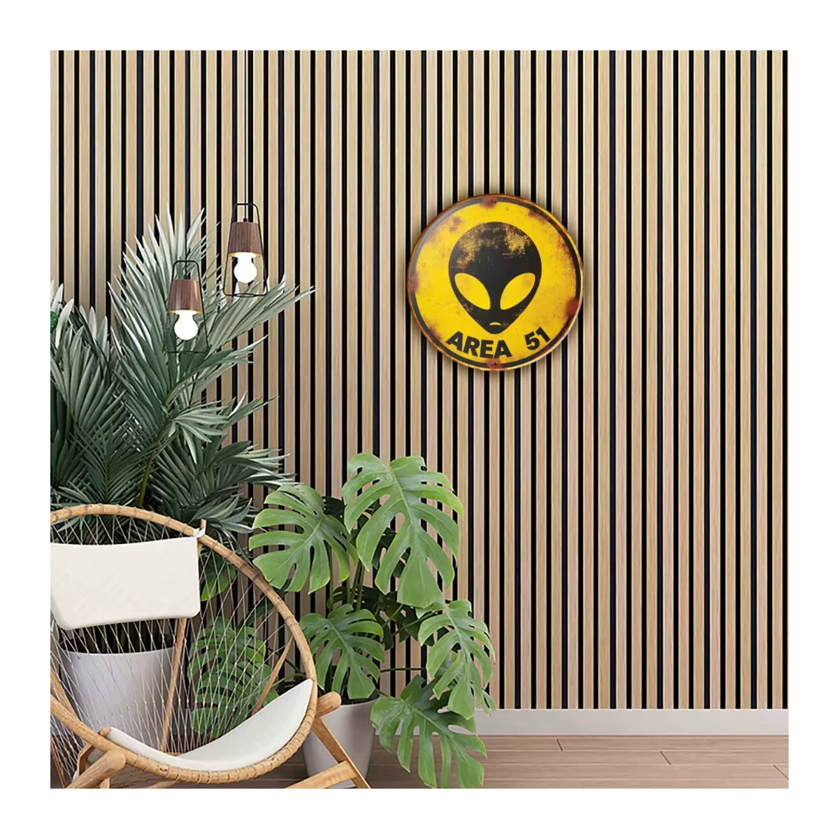 CIFBUY Vintage Metall Schild UFO Alien Retro Wanddekoration Gelb Durchmesser: 198,12 cm - Bild 3