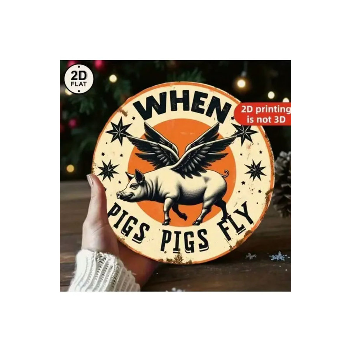 CIFBUY Vintage Metall-Schweine-Schild rund, mehrfarbige Wanddekoration im Bauernhaus-Stil zum Aufhängen - Bild 3