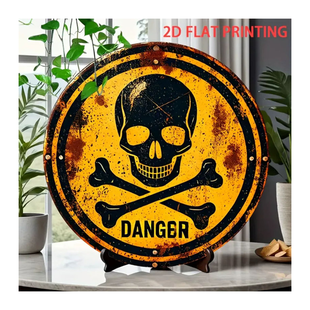 CIFBUY Vintage Metall-Wanddekoration Schädel Gefahrenschild in Gelb, 7,75 Zoll Rundes Hängendes Schild für Garten, Büro und Außenbereich - Bild 6