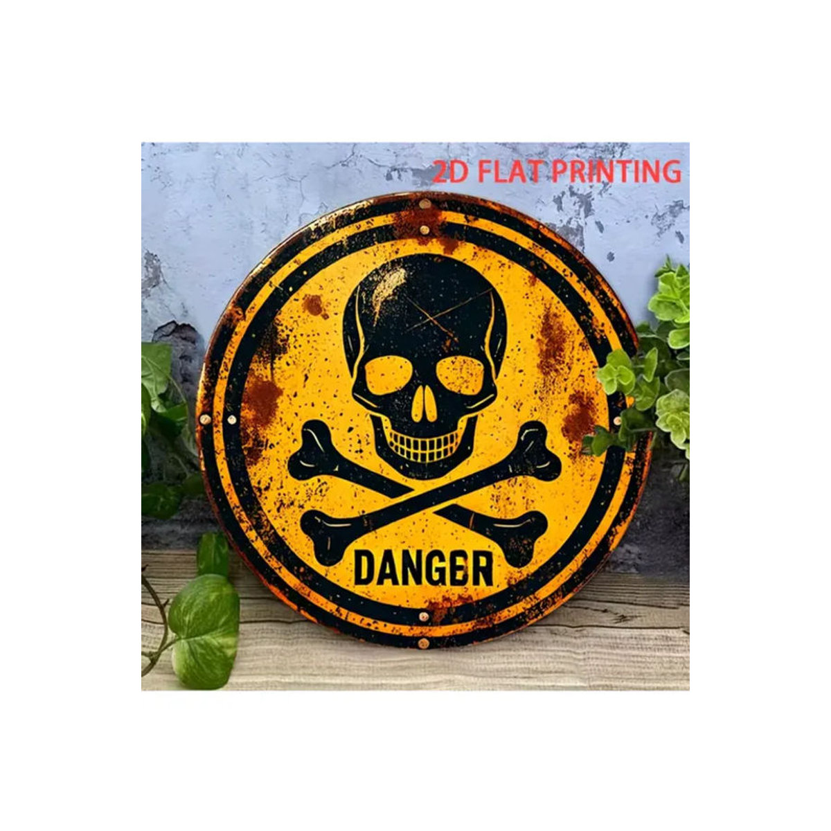 CIFBUY Vintage Metall-Wanddekoration Schädel Gefahrenschild in Gelb, 7,75 Zoll Rundes Hängendes Schild für Garten, Büro und Außenbereich - Bild 7