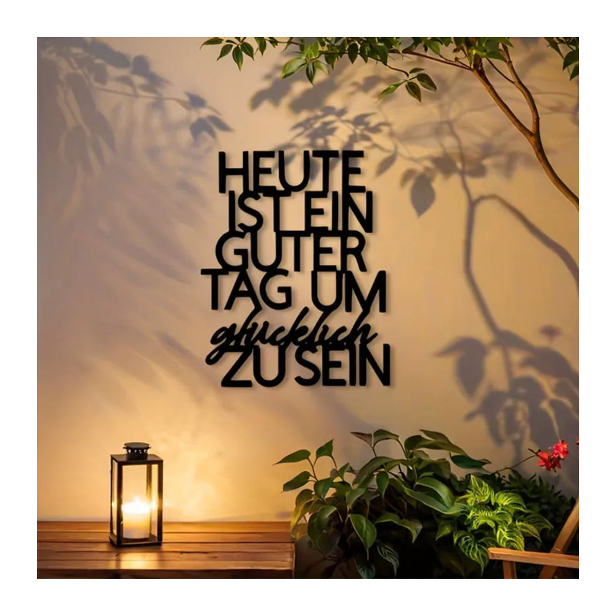 CIFBUY Vintage Metall-Wandkunst Heute ist ein glücklicher Tag in Schwarz, Wanddekoration mit Zitat für Innen- und Außenbereich, Breite: 20,32 cm, Höhe: 20,32 cm, Tiefe: 20,32 cm - Bild 1