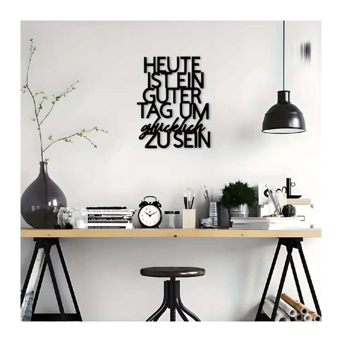 CIFBUY Vintage Metall-Wandkunst Heute ist ein glücklicher Tag in Schwarz, Wanddekoration mit Zitat für Innen- und Außenbereich, Breite: 20,32 cm, Höhe: 20,32 cm, Tiefe: 20,32 cm - Bild 2