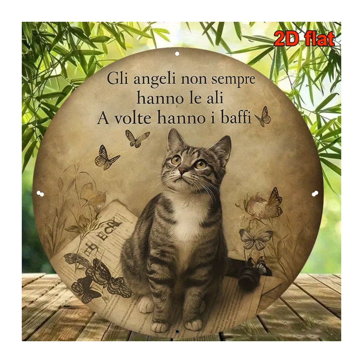 CIFBUY Vintage Metall-Wandkunst mit Katzenmotiv, rundes Schild in Beige, Durchmesser: 20 cm - Bild 3