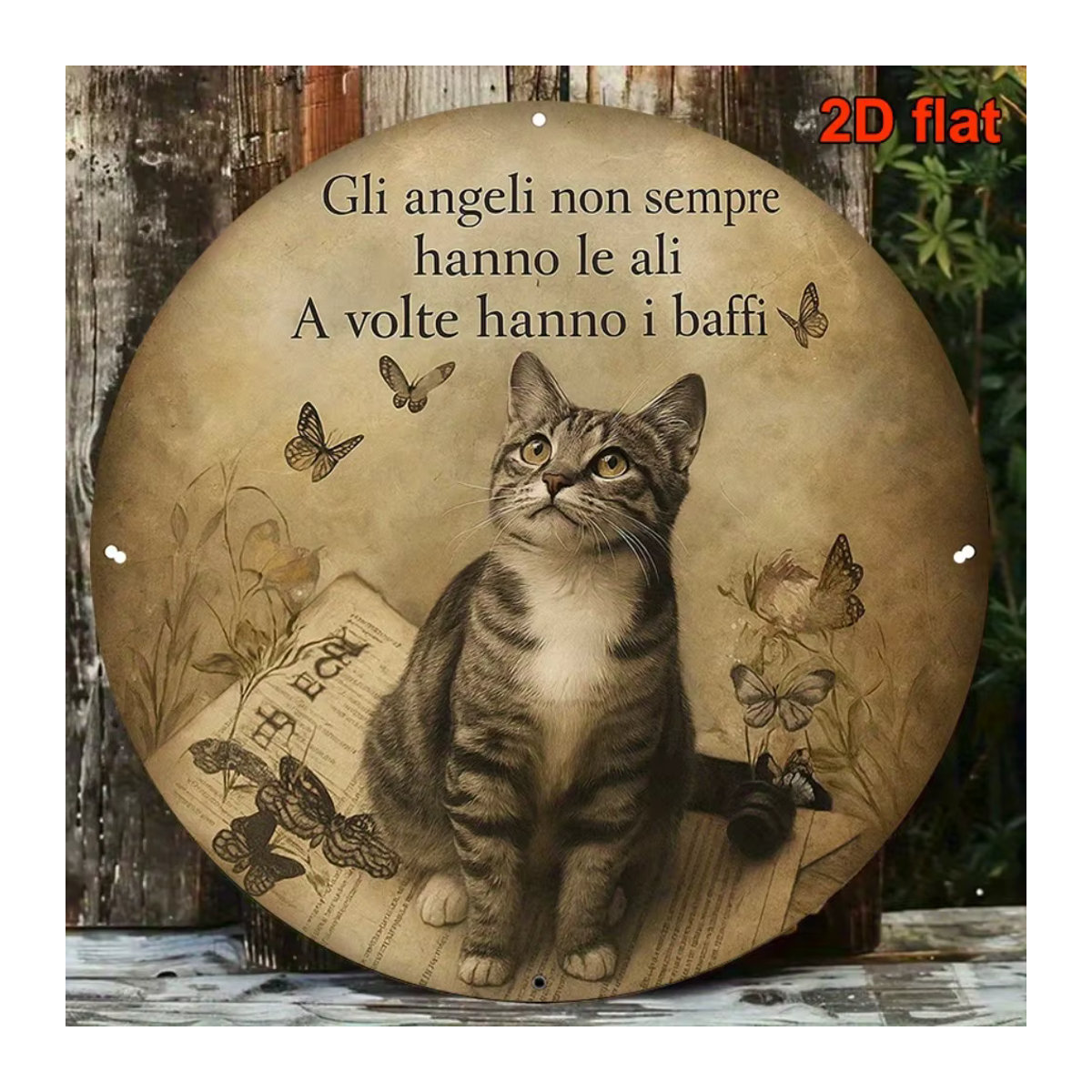 CIFBUY Vintage Metall-Wandkunst mit Katzenmotiv, rundes Schild in Beige, Durchmesser: 20 cm - Bild 4