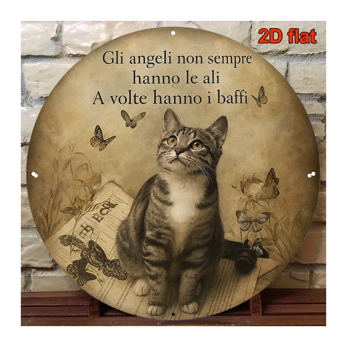 CIFBUY Vintage Metall-Wandkunst mit Katzenmotiv, rundes Schild in Beige, Durchmesser: 20 cm - Bild 5