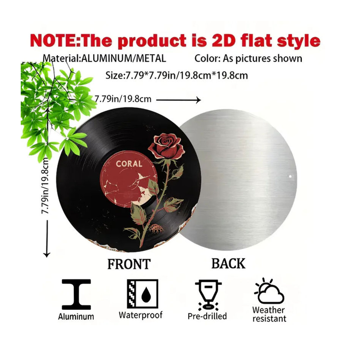 CIFBUY Vintage Metallschild aus Aluminium mit Blumenmuster und roten Rosen in Schwarz, Rot und Grün - Bild 2