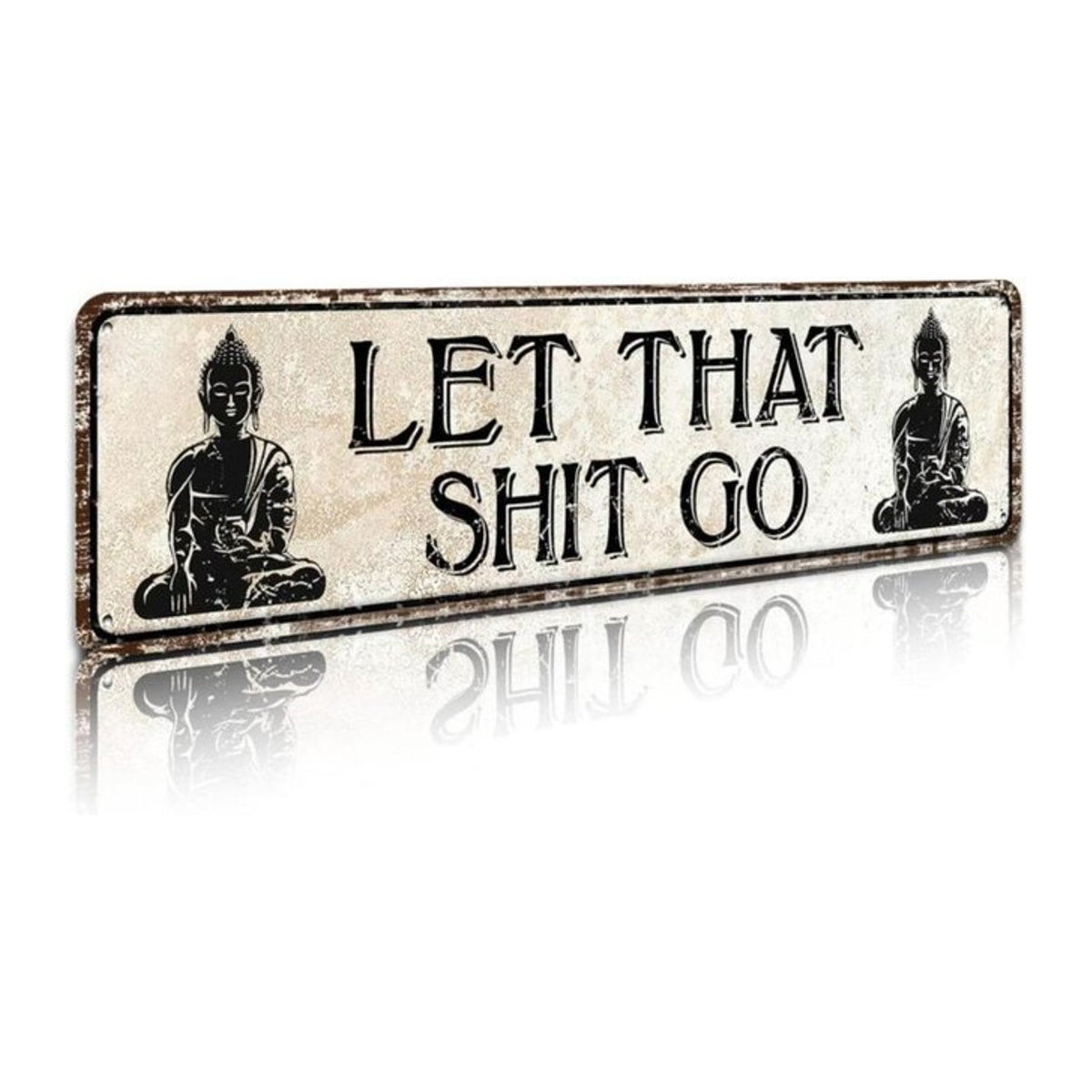 CIFBUY Vintage Metallschild Let That Shit Go in Beige, humorvolle Wanddekoration für Badezimmer und Zuhause, B/H: 40,6 x 10,2 cm - Bild 1