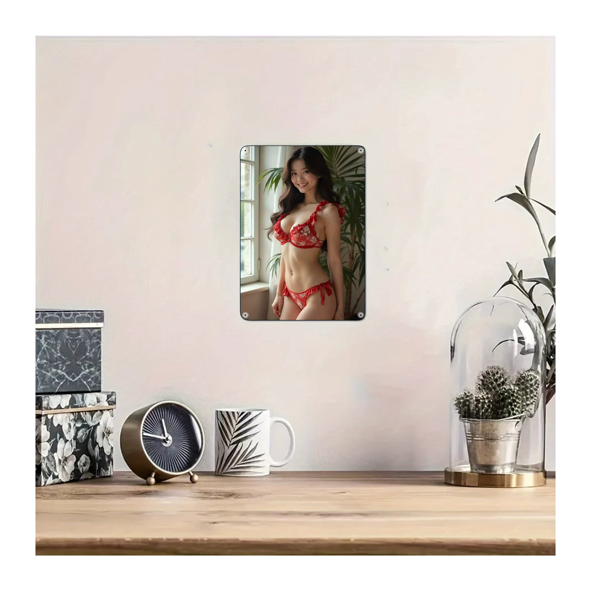 CIFBUY Vintage Metallschild Nautisches Design mit rotem Blumen-Bikini-Motiv, Wanddeko für Bar, Café oder Pool, B/H: 20 x 30 cm - Bild 2