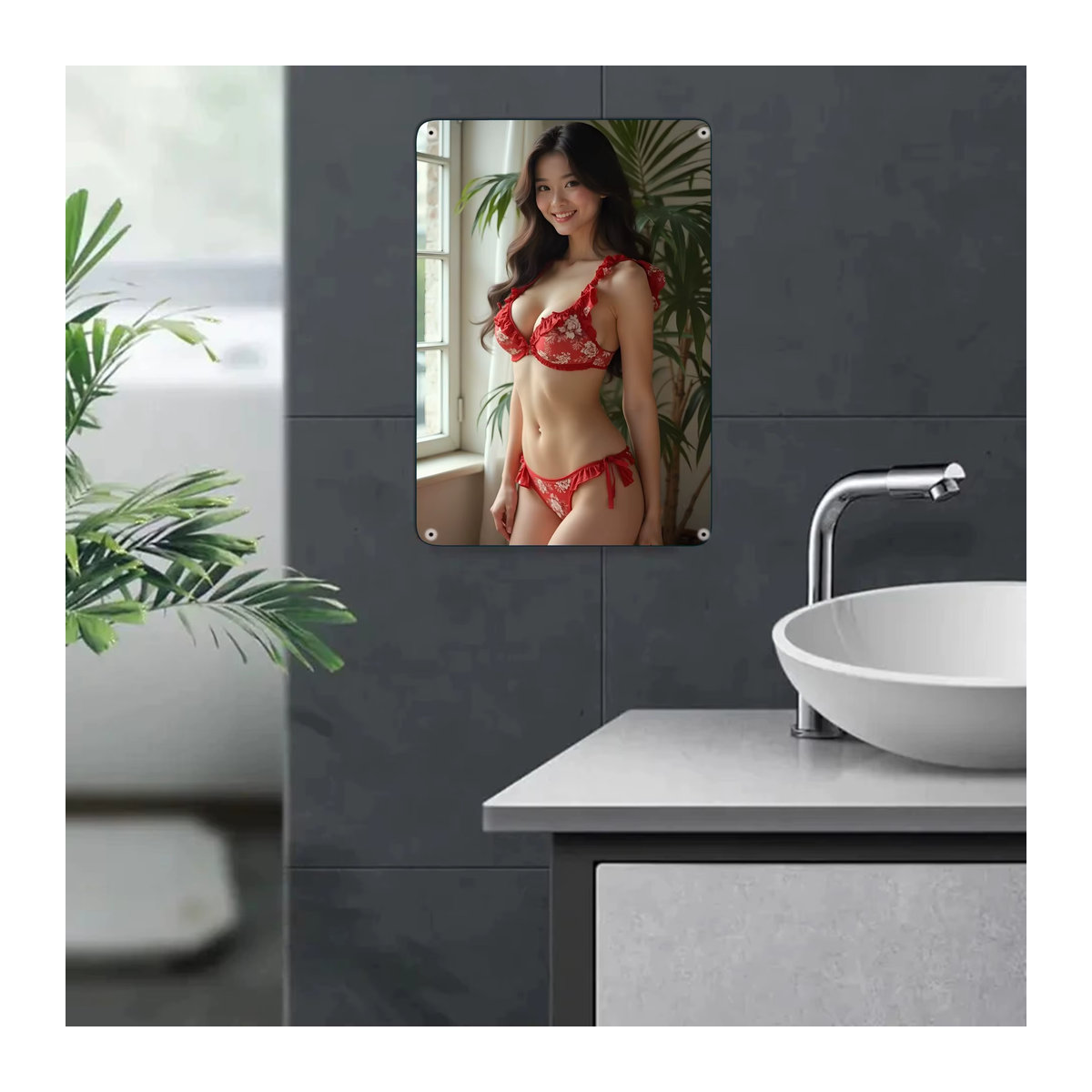 CIFBUY Vintage Metallschild Nautisches Design mit rotem Blumen-Bikini-Motiv, Wanddeko für Bar, Café oder Pool, B/H: 20 x 30 cm - Bild 4