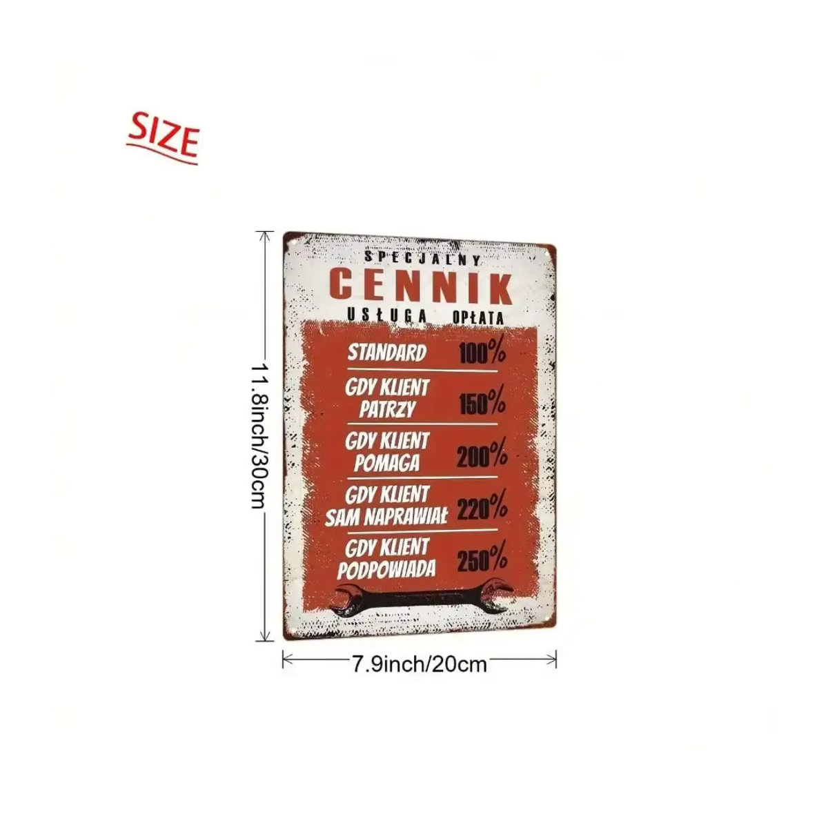 CIFBUY Vintage Metallschild Polnische Retro-Blech-Wandkunst Plakette in Rot, B: 30,48 cm, H: 20,32 cm - Bild 2