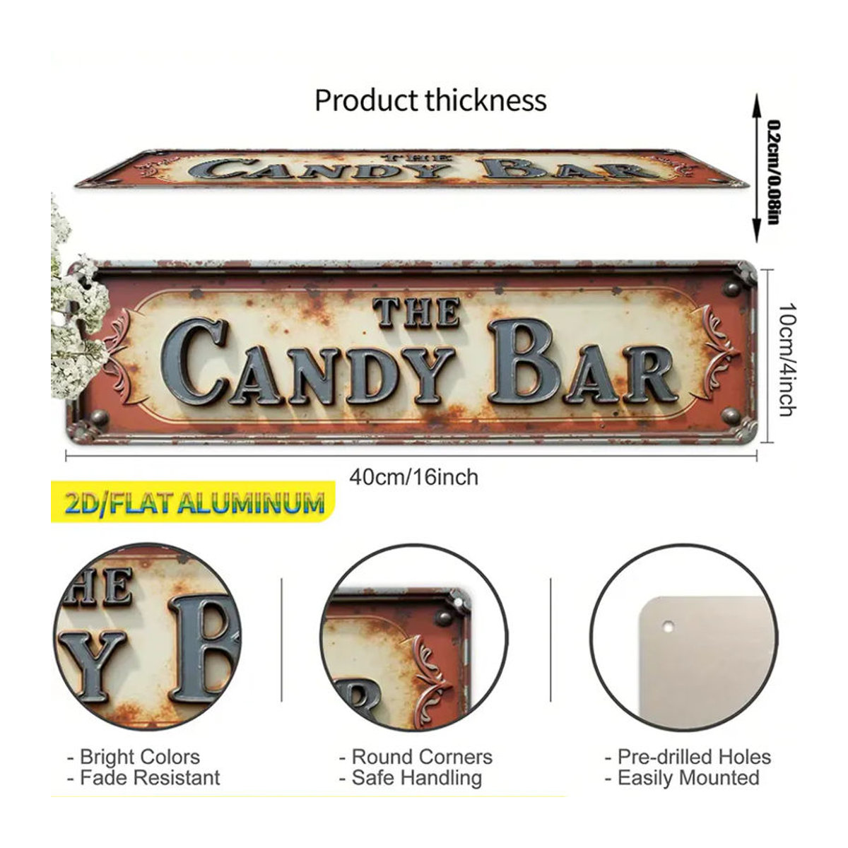 CIFBUY Vintage Metallschild Retro Candy Bar Wandkunst aus Aluminium in Mehrfarbig - Bild 2