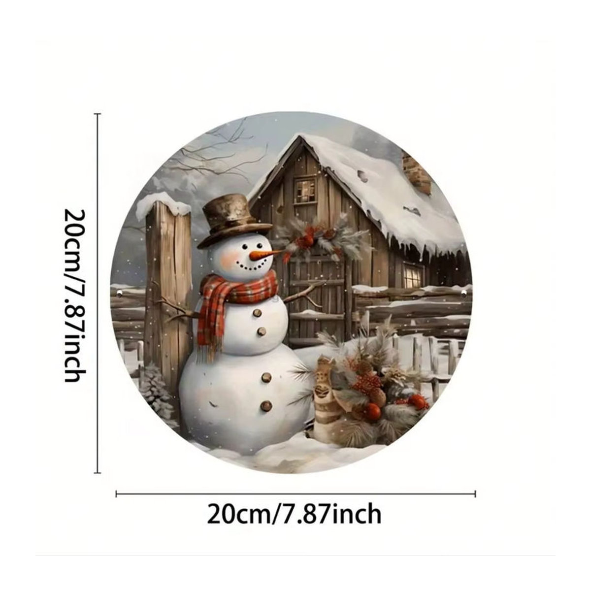 CIFBUY Vintage Metallschild Schneemann und Winterhütte Rund, Mehrfarbige Weihnachtsdekoration für die Wand - Bild 2
