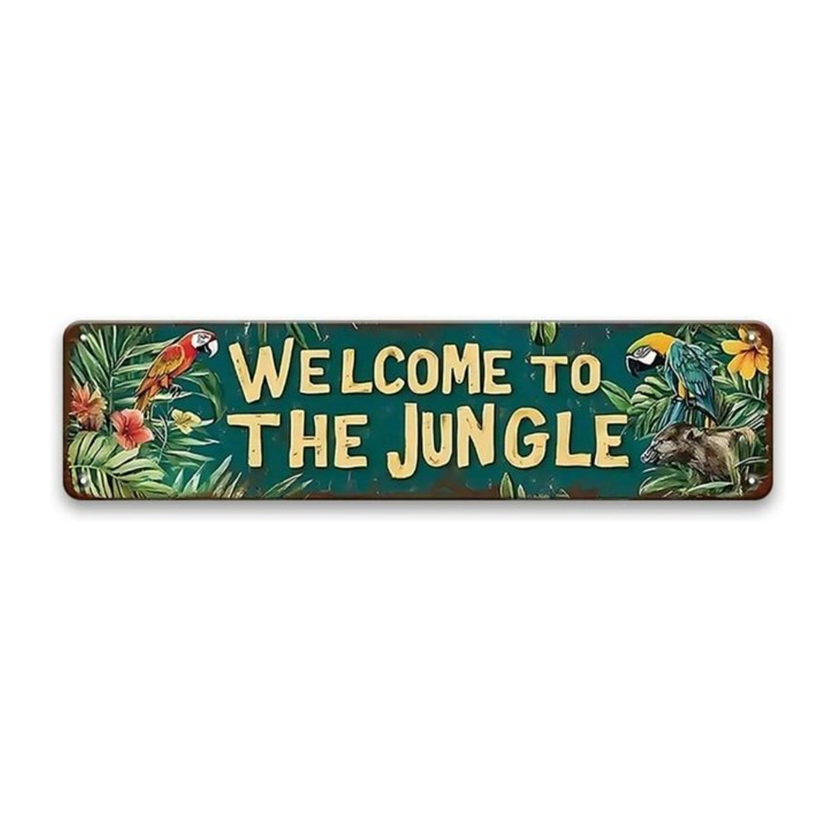CIFBUY Vintage Metallschild Welcome to the Jungle grüne Wanddekoration mit floralem Motiv, B: 40,6 cm - Bild 1