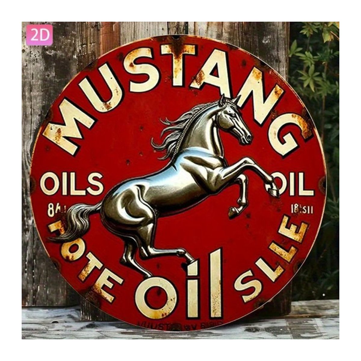 CIFBUY Vintage Mustang Metall-Blechposter Rund, Rot, Wanddekoration aus Aluminium für Garage und Bar - Bild 1