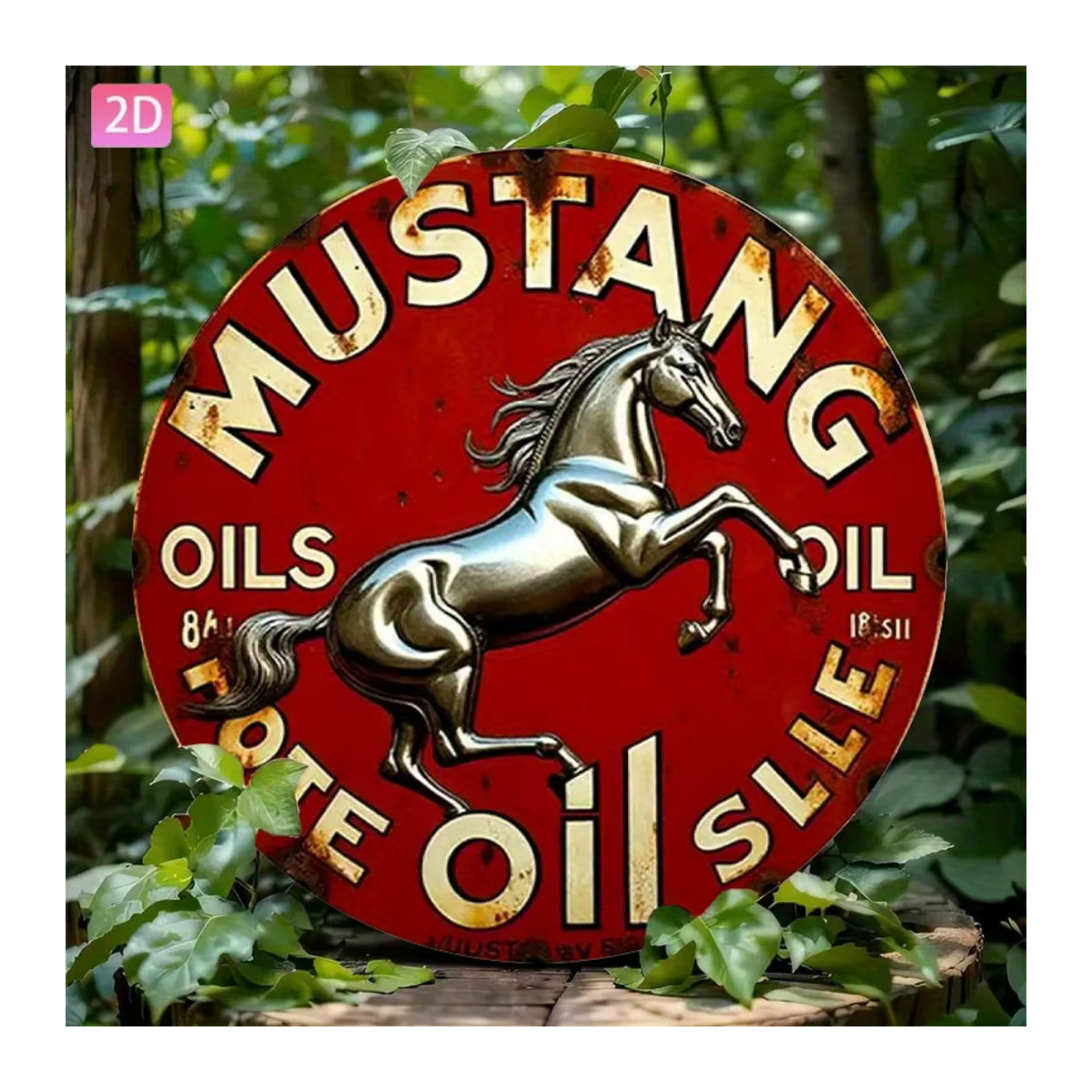 CIFBUY Vintage Mustang Metall-Blechposter Rund, Rot, Wanddekoration aus Aluminium für Garage und Bar - Bild 3