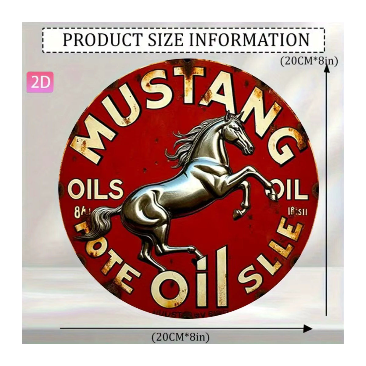 CIFBUY Vintage Mustang Metall-Blechposter Rund, Rot, Wanddekoration aus Aluminium für Garage und Bar - Bild 4