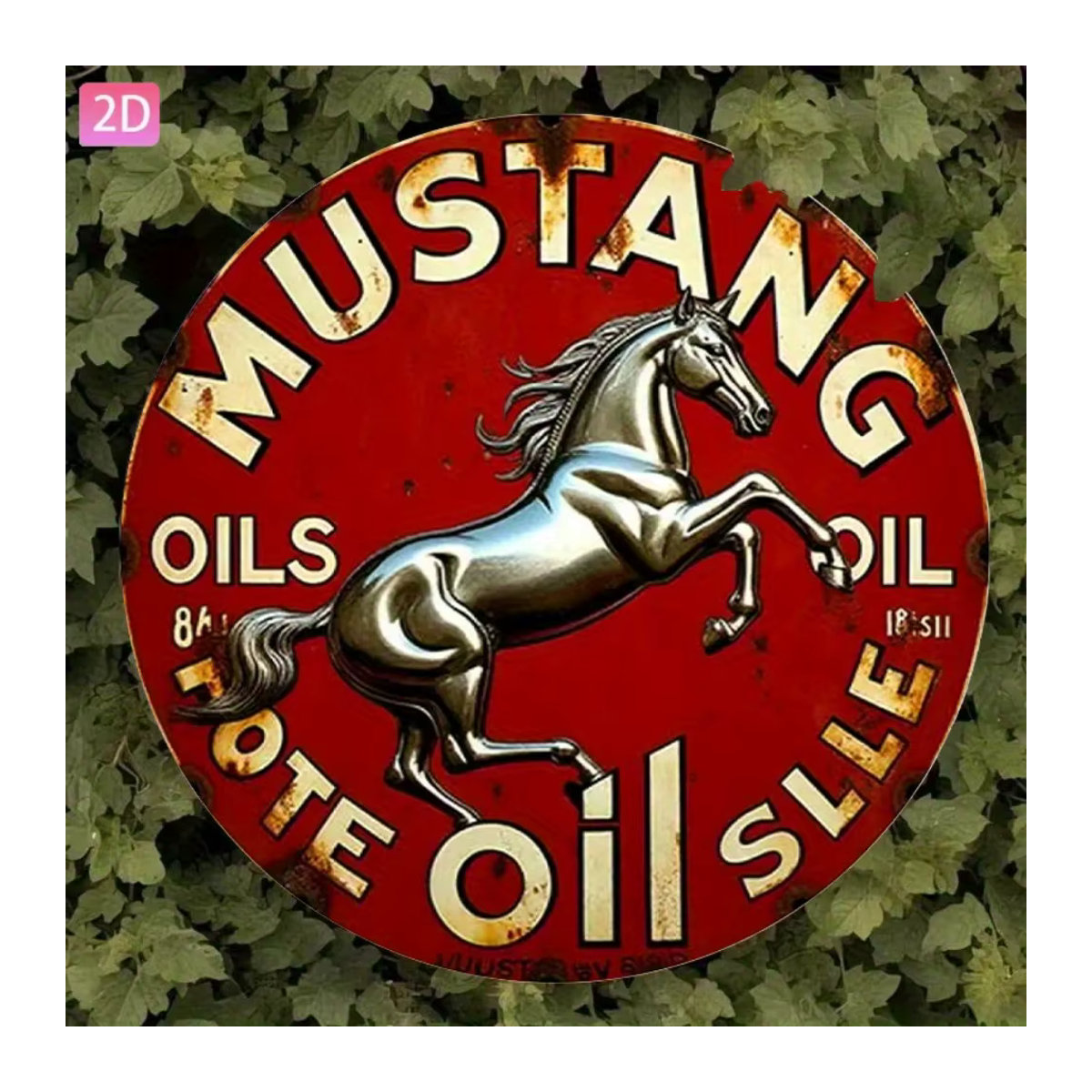 CIFBUY Vintage Mustang Metall-Blechposter Rund, Rot, Wanddekoration aus Aluminium für Garage und Bar - Bild 5