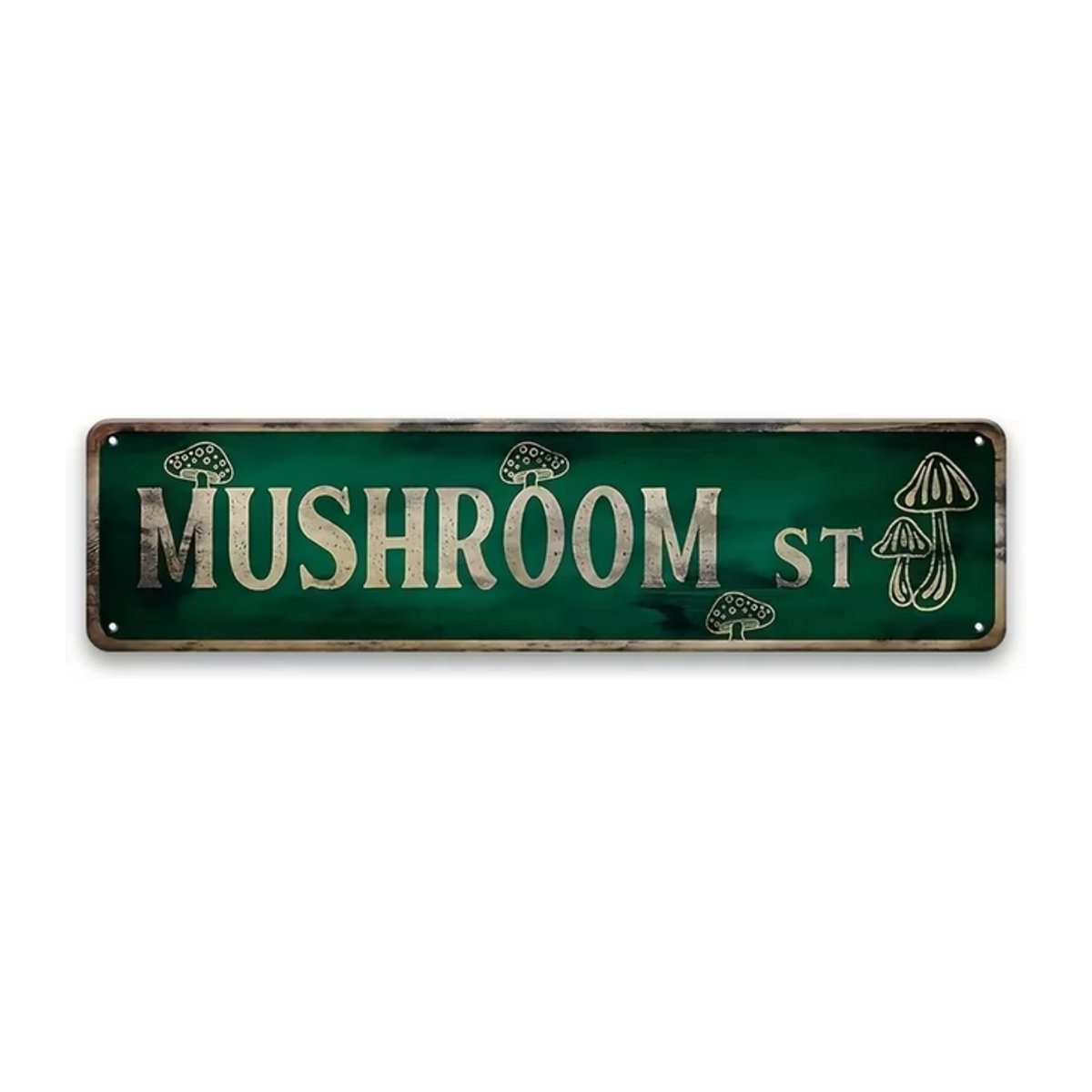 CIFBUY Vintage Pilz-Straßenschild aus Metall in Grün, Rechteckige Wanddekoration im Floral-Design - Bild 1