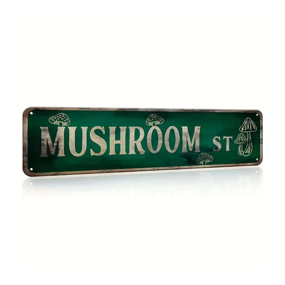 CIFBUY Vintage Pilz-Straßenschild aus Metall in Grün, Rechteckige Wanddekoration im Floral-Design - Bild 3