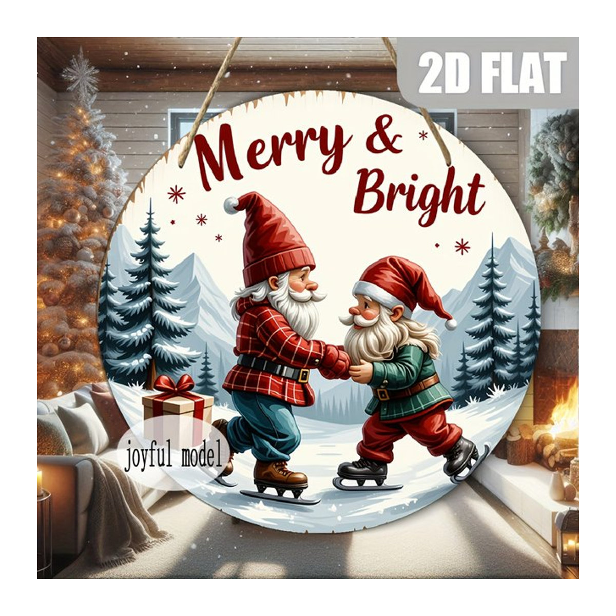 CIFBUY Vintage Santa Merry & Bright Weihnachtsschild in Rundform, mehrfarbiges Wanddekor im Retro-Holz-Look für Weihnachten - Bild 1