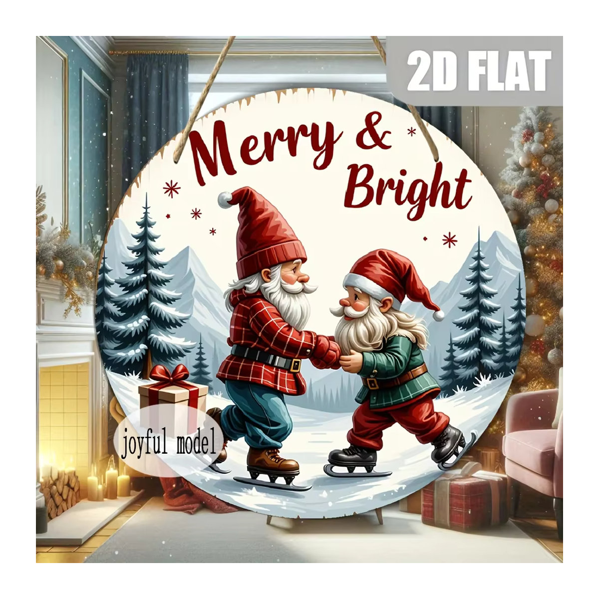CIFBUY Vintage Santa Merry & Bright Weihnachtsschild in Rundform, mehrfarbiges Wanddekor im Retro-Holz-Look für Weihnachten - Bild 2