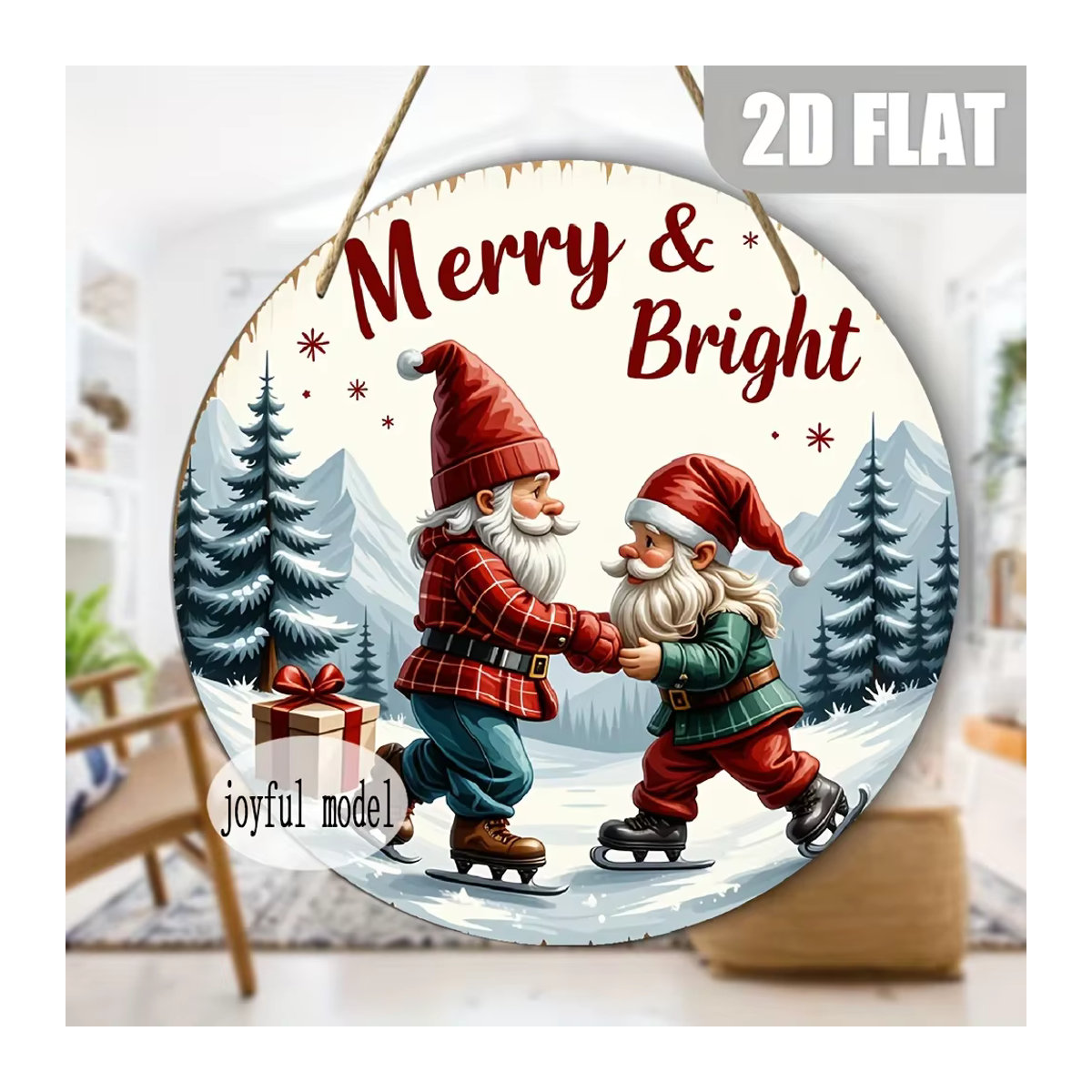 CIFBUY Vintage Santa Merry & Bright Weihnachtsschild in Rundform, mehrfarbiges Wanddekor im Retro-Holz-Look für Weihnachten - Bild 4