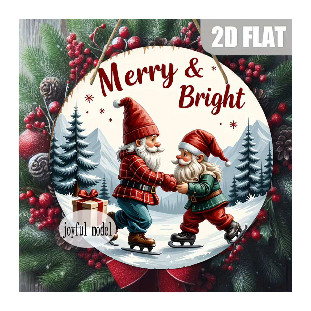 CIFBUY Vintage Santa Merry & Bright Weihnachtsschild in Rundform, mehrfarbiges Wanddekor im Retro-Holz-Look für Weihnachten - Bild 5