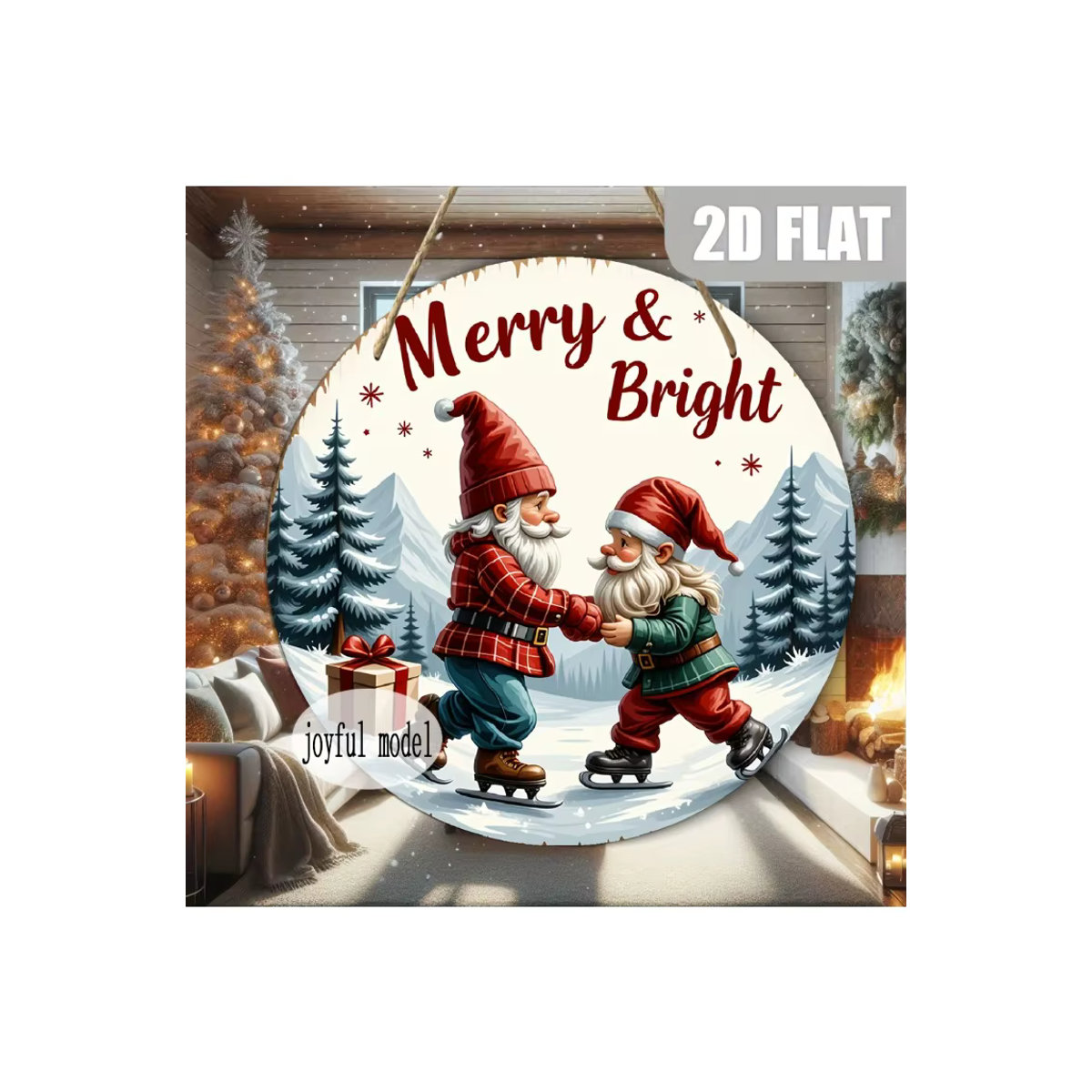 CIFBUY Vintage Santa Merry & Bright Weihnachtsschild in Rundform, mehrfarbiges Wanddekor im Retro-Holz-Look für Weihnachten - Bild 6
