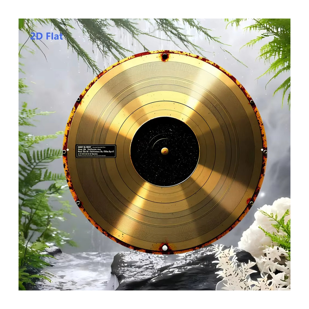 CIFBUY Vintage Schallplatten-Wandschild aus Metall in Gold, runde Wanddekoration im abstrakten Design, Durchmesser: 20,32 cm - Bild 3