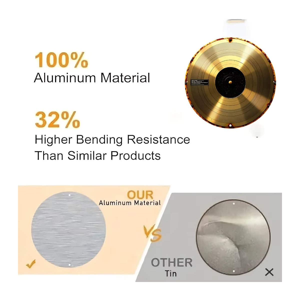 CIFBUY Vintage Schallplatten-Wandschild aus Metall in Gold, runde Wanddekoration im abstrakten Design, Durchmesser: 20,32 cm - Bild 6