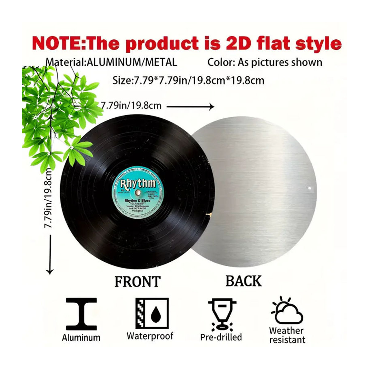 CIFBUY Vintage Vinyl-Schallplatten-Wandkunst in Schwarz, Runde Musikdekoration aus Metall, Durchmesser: 20,32 cm - Bild 3