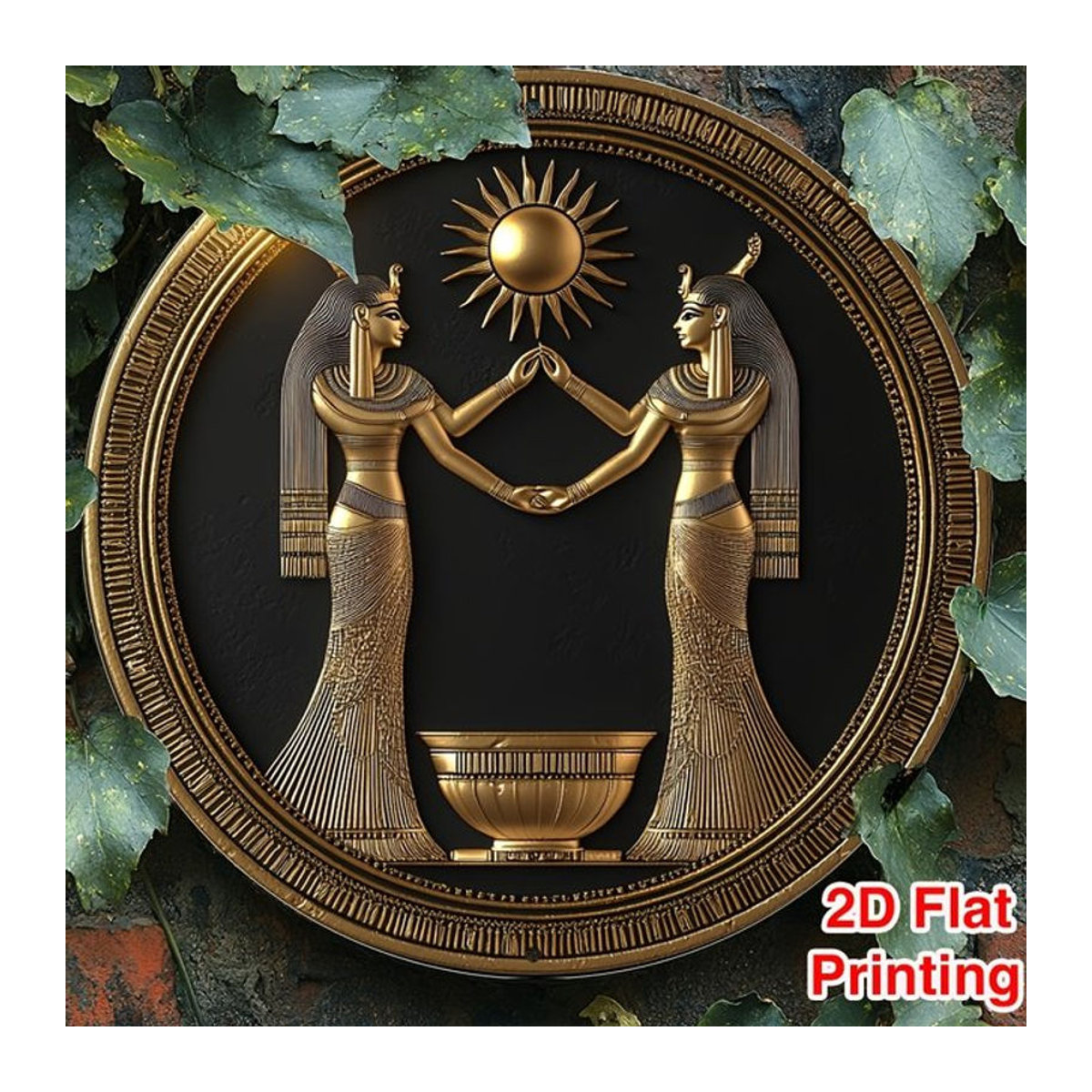 CIFBUY Vintage Wanddekoration aus Metall mit ägyptischem Pharao, rundes Wandschild in Gold, geometrisches Design - Bild 1