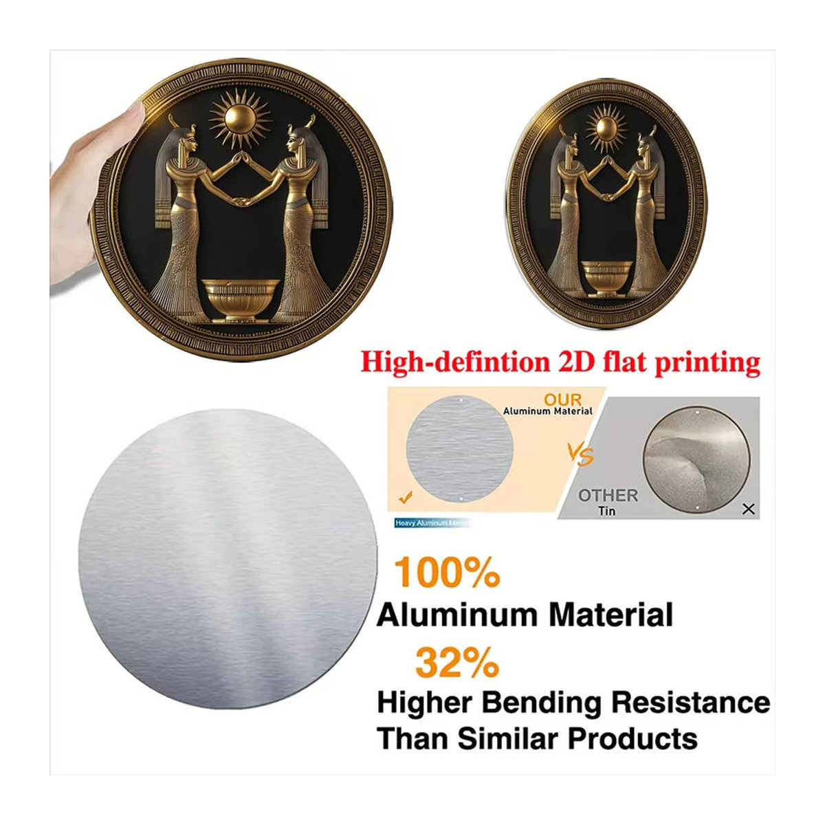 CIFBUY Vintage Wanddekoration aus Metall mit ägyptischem Pharao, rundes Wandschild in Gold, geometrisches Design - Bild 2