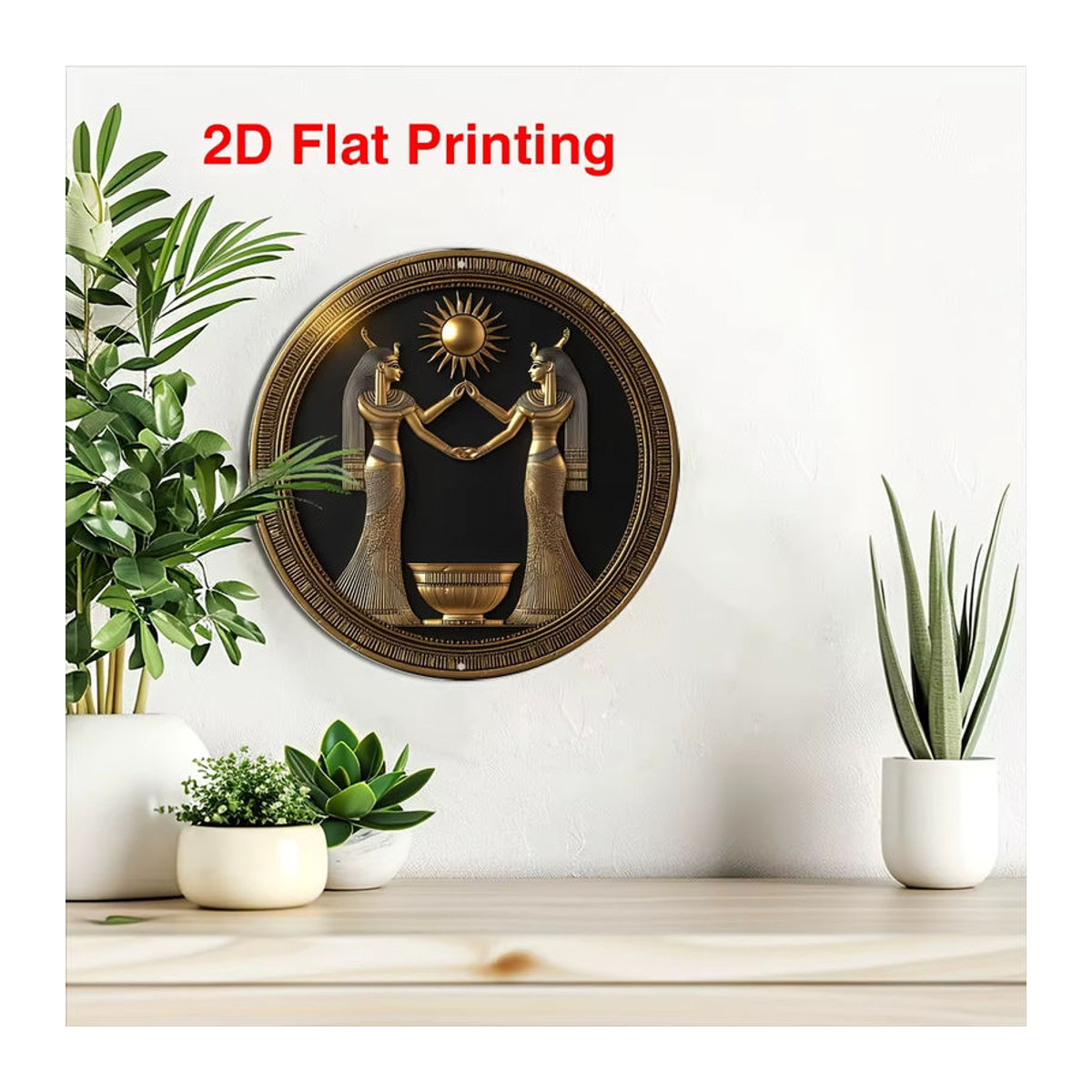 CIFBUY Vintage Wanddekoration aus Metall mit ägyptischem Pharao, rundes Wandschild in Gold, geometrisches Design - Bild 3