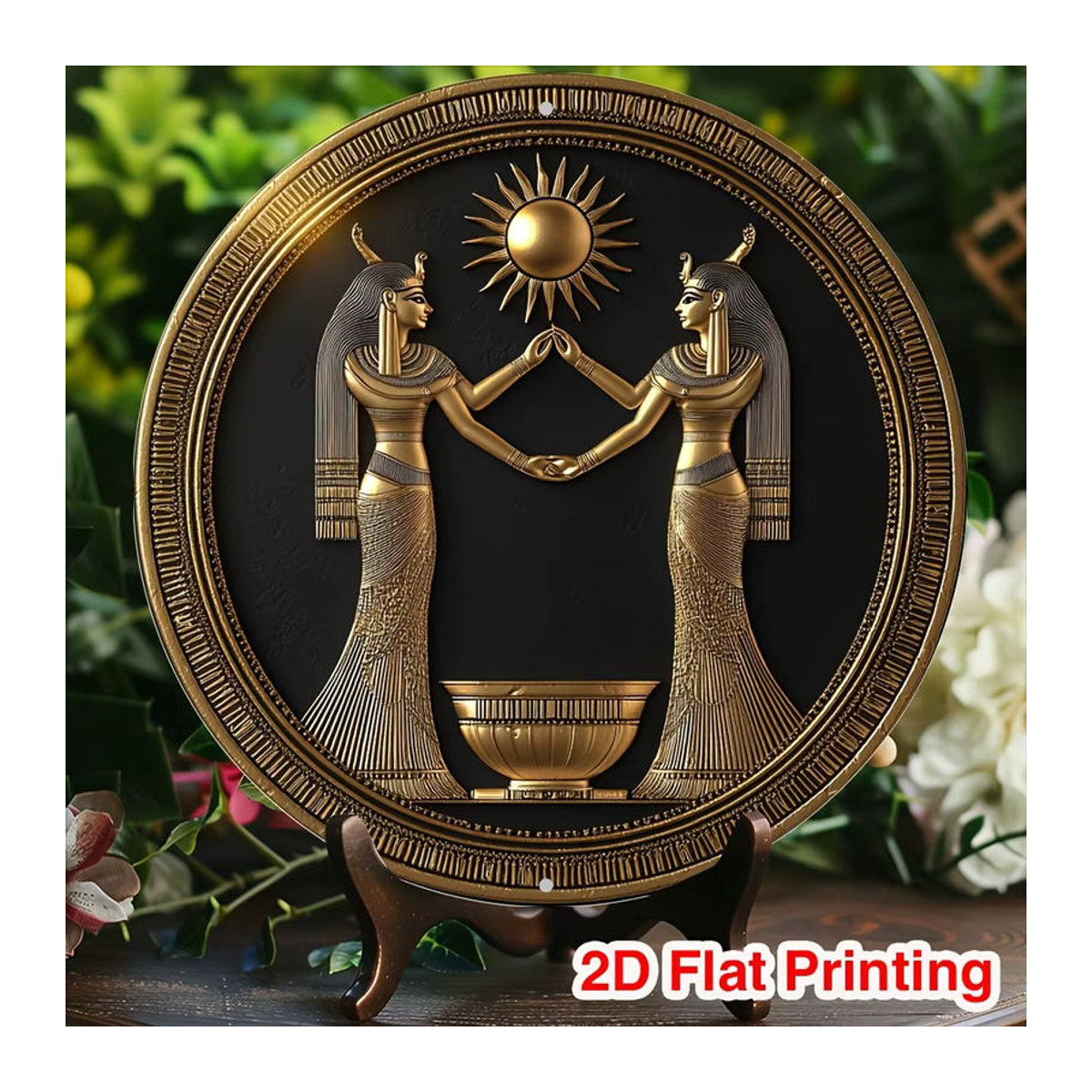 CIFBUY Vintage Wanddekoration aus Metall mit ägyptischem Pharao, rundes Wandschild in Gold, geometrisches Design - Bild 5