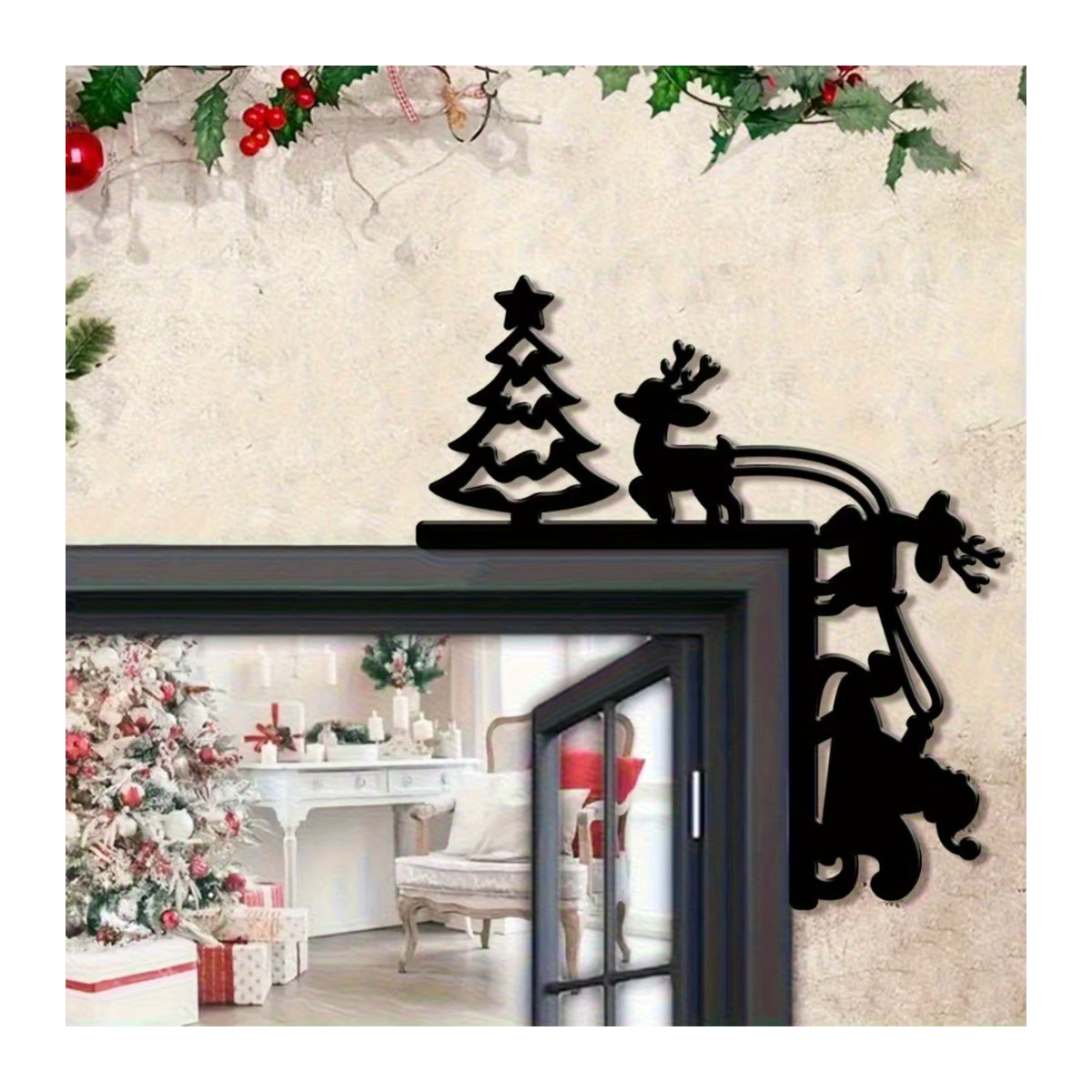 CIFBUY Vintage Wandkunst aus Metall für Weihnachten und Halloween, Schwarze Dekoration als Rentier oder Schneemann zur Wandmontage - Bild 3