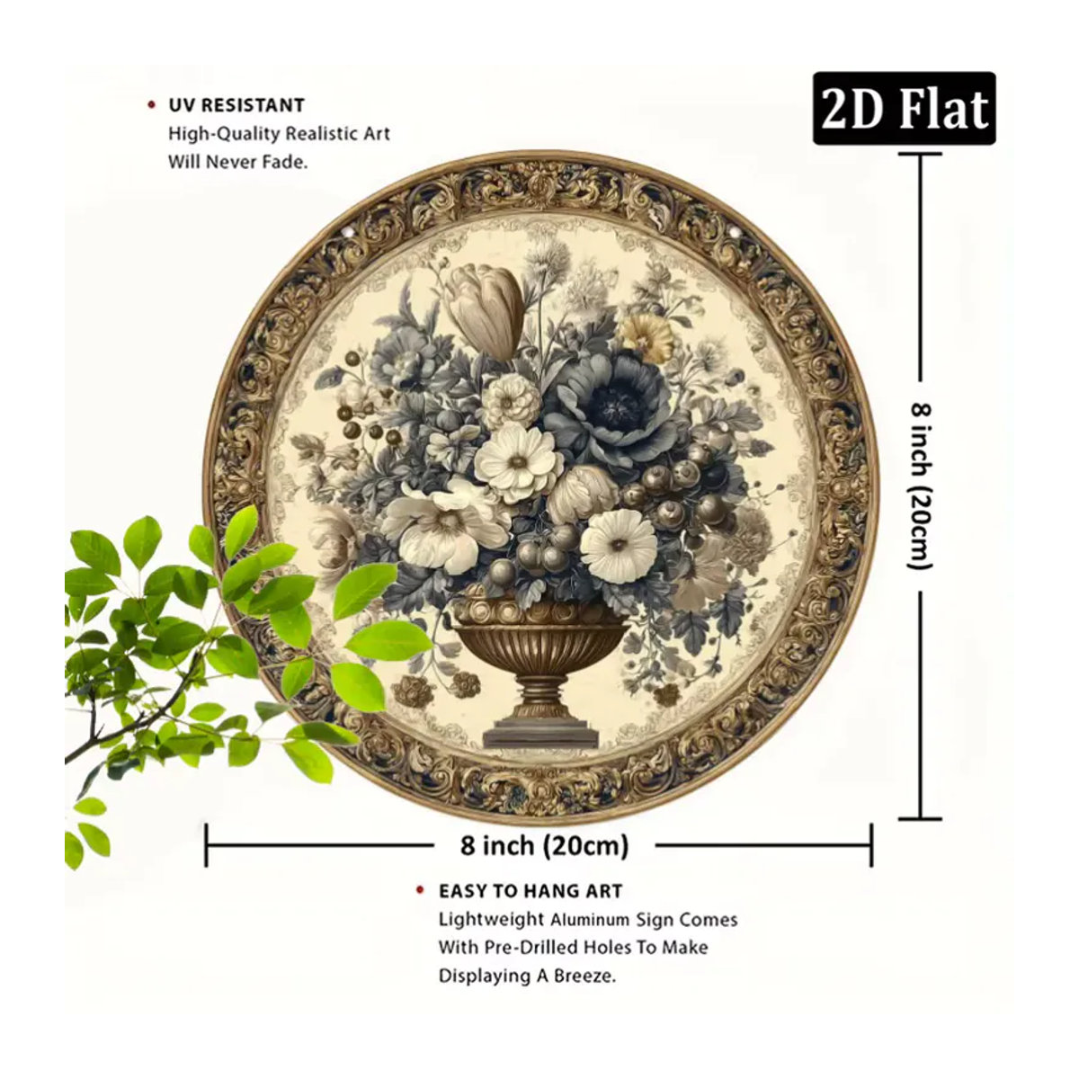 CIFBUY Vintage Wandkunst aus Metall mit floralem Blumenmuster, quadratisch, mehrfarbig, B/B/H: 20,32 x 20,32 x 20,32 cm - Bild 2