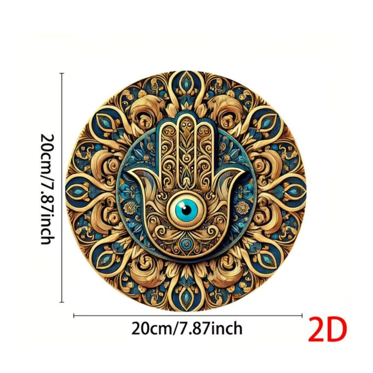 CIFBUY Vintage Wandkunst Hamsa Hand und Evil Eye in Blau Gold Grün mit Mandala Design, quadratische Wanddekoration für Zuhause und Yoga - Bild 2