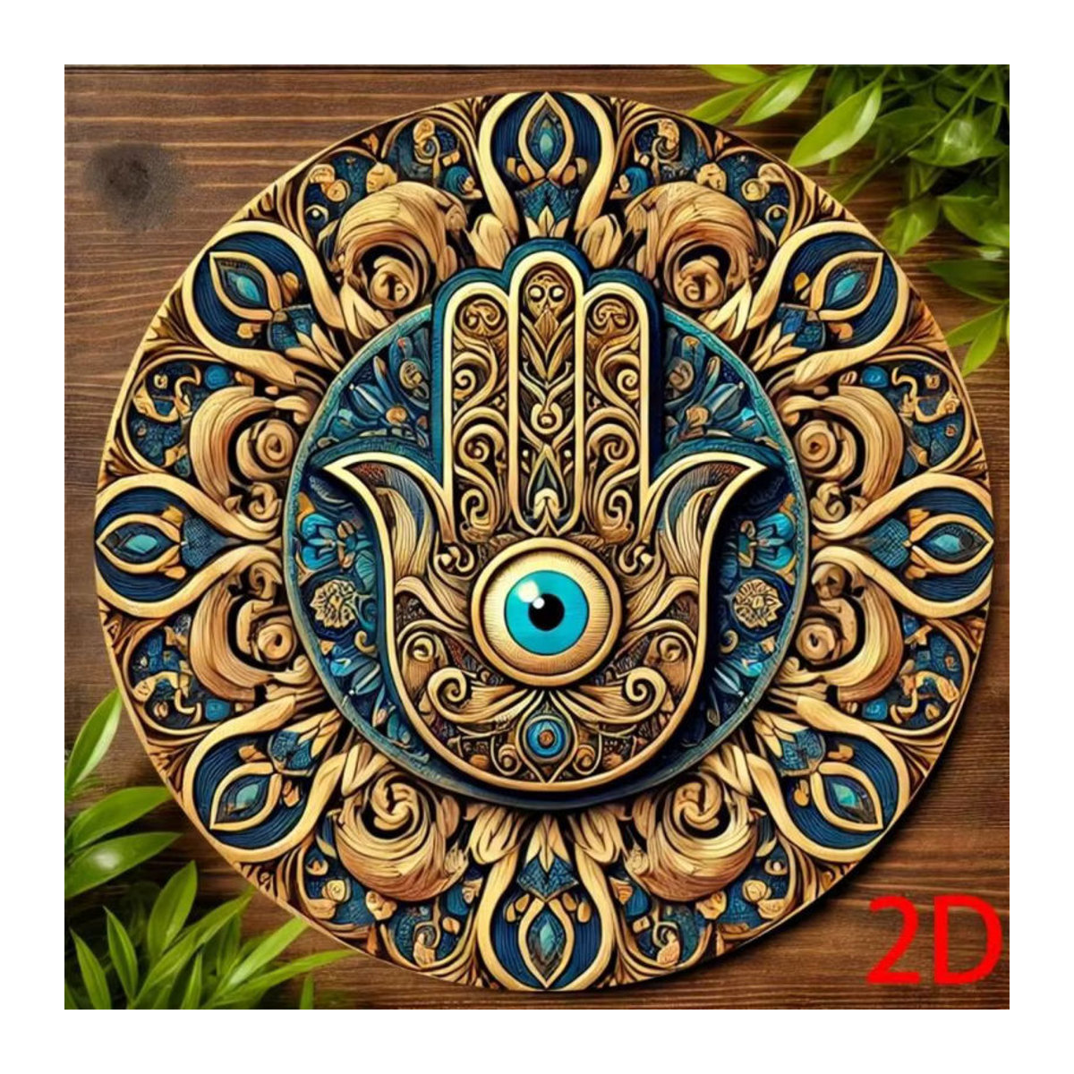 CIFBUY Vintage Wandkunst Hamsa Hand und Evil Eye in Blau Gold Grün mit Mandala Design, quadratische Wanddekoration für Zuhause und Yoga - Bild 4
