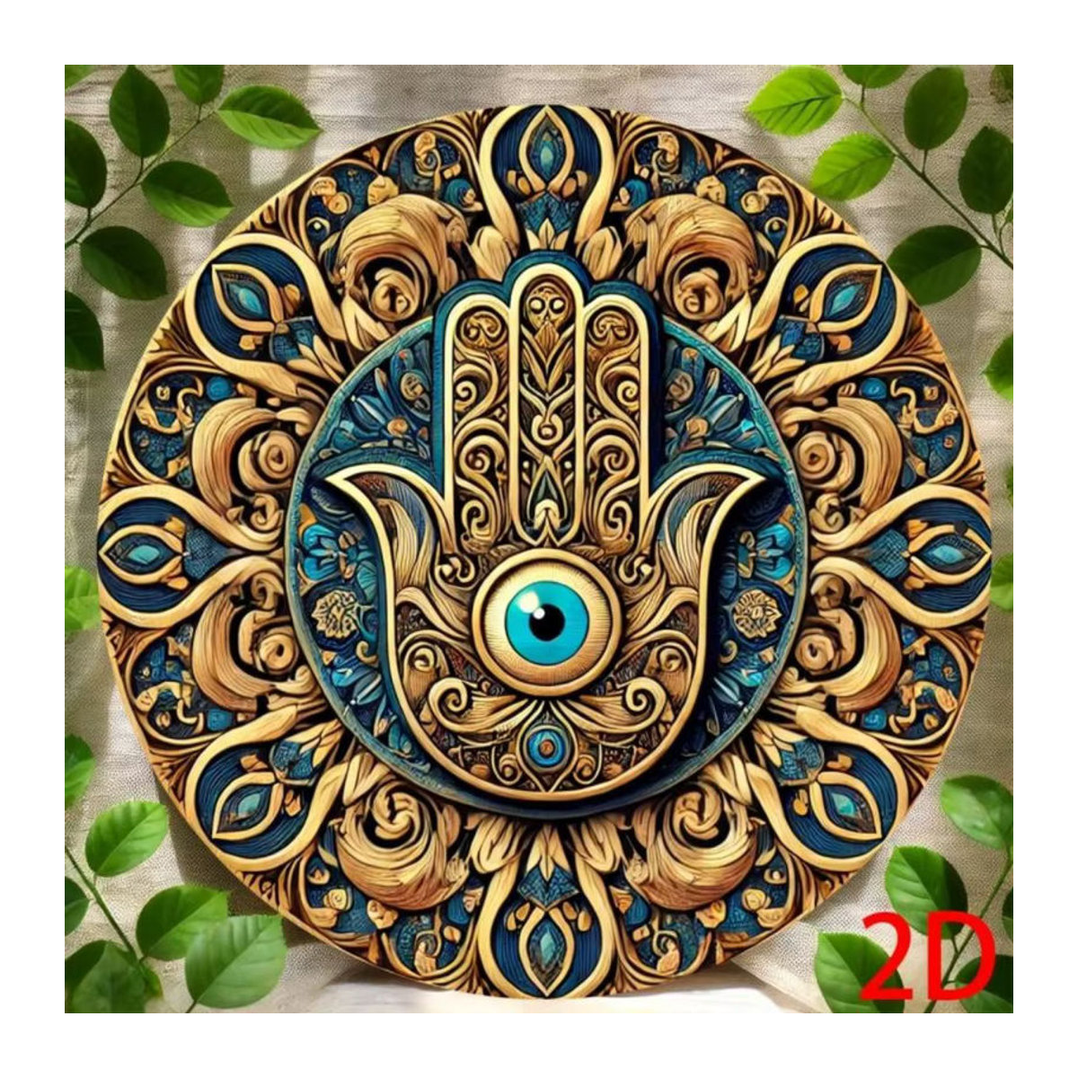 CIFBUY Vintage Wandkunst Hamsa Hand und Evil Eye in Blau Gold Grün mit Mandala Design, quadratische Wanddekoration für Zuhause und Yoga - Bild 5